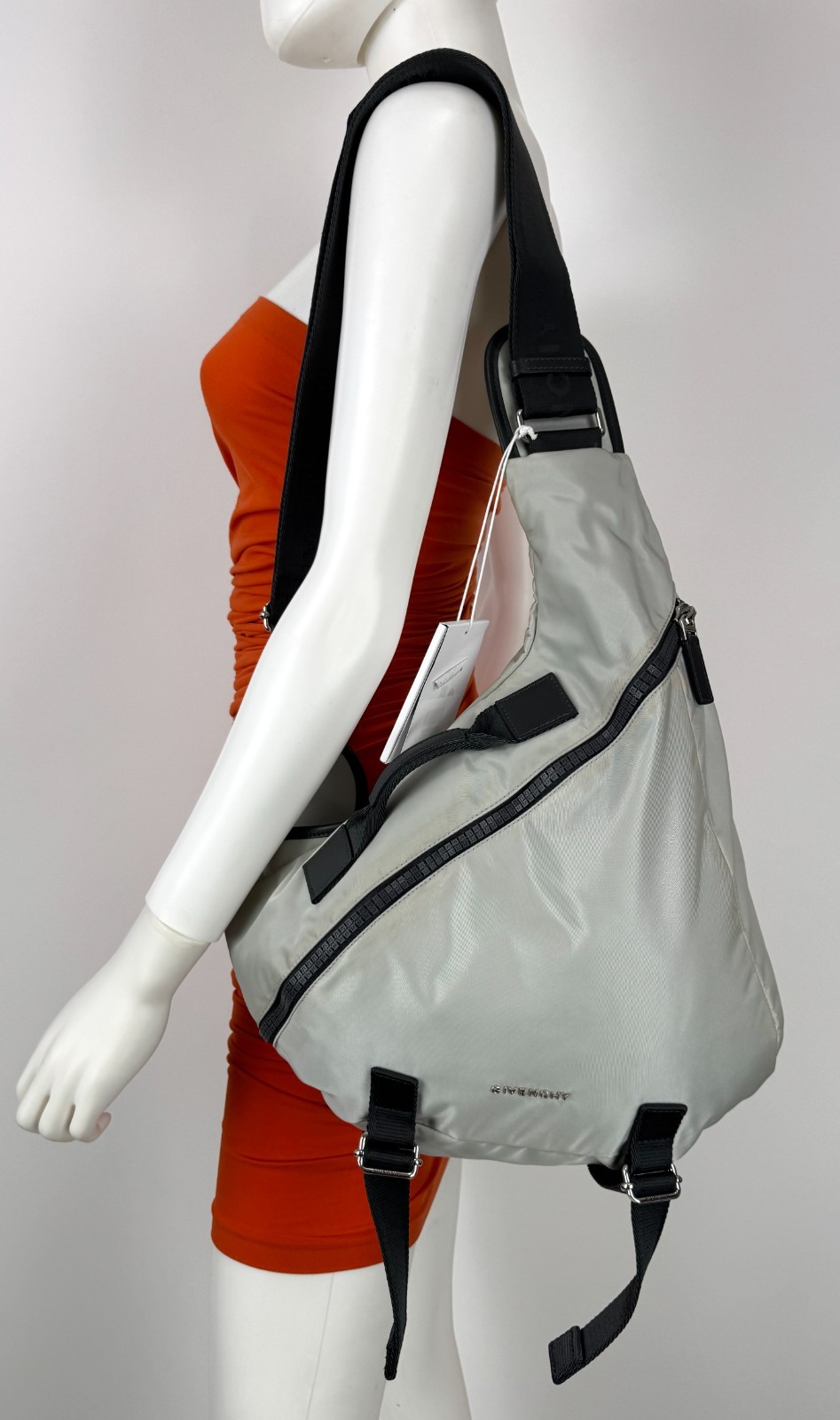 $1,200 Givenchy NWT Auth Gray G Zip Triangle Bag Backpack Handle Adjust AS IS