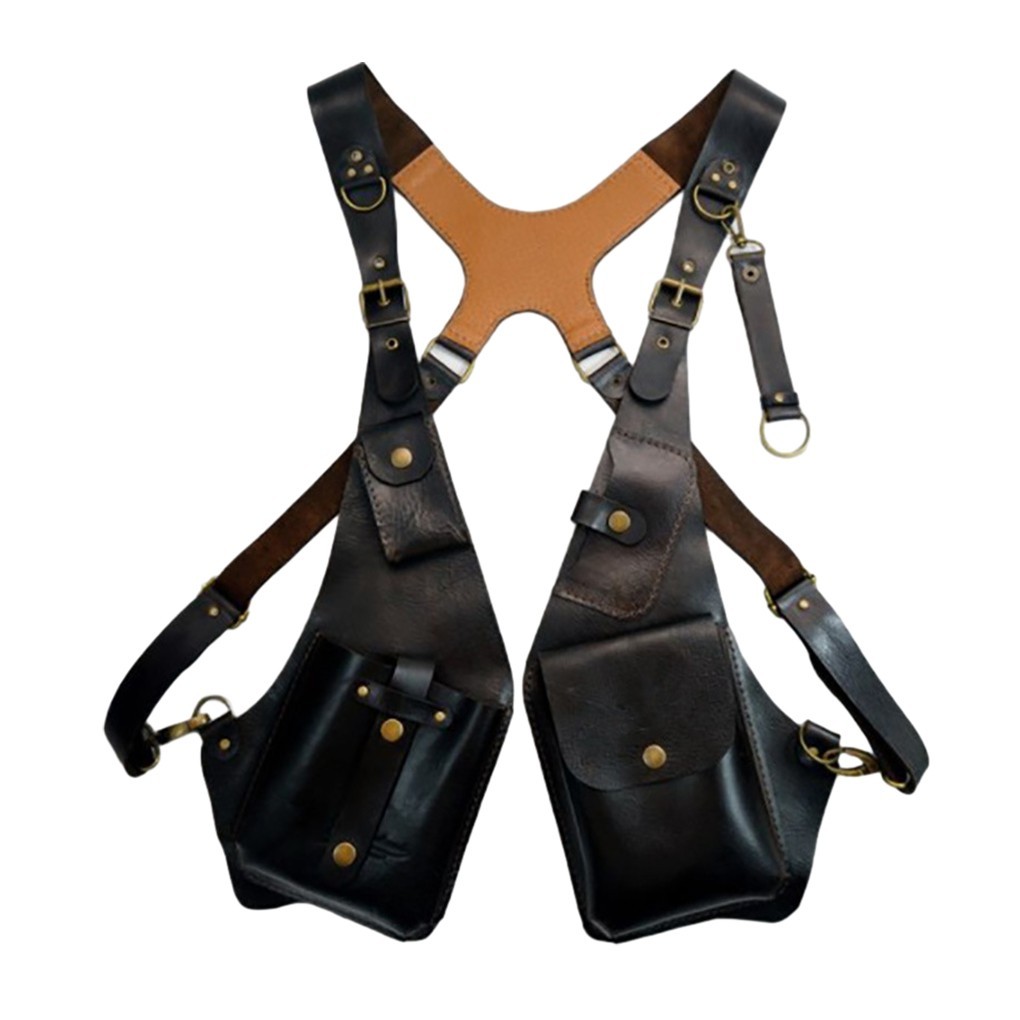Steampunk Shoulder Harness Bag PU Leather Underarm Holster Phone Pouch Black