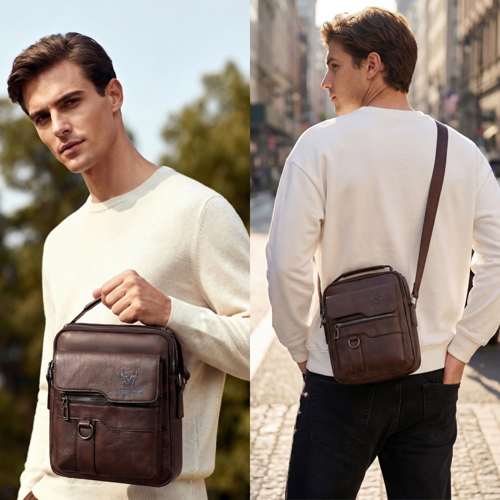 Men’s Handbag Business Shoulder Bag Leather Briefcase Crossbody Casual Fashion