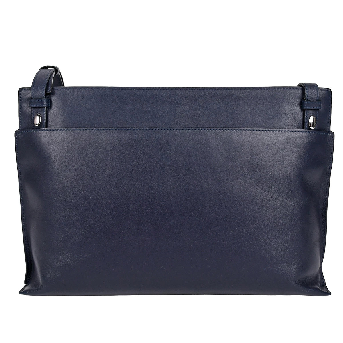 LOEWE Anagram Large Double Pouch Shoulder Crossbody Leather Navy Silver