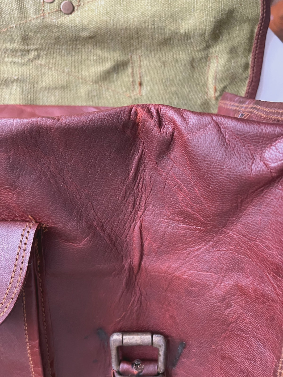 Large Brown Leather Messenger Bag with Buckled Pockets & Zip Top, Made in India