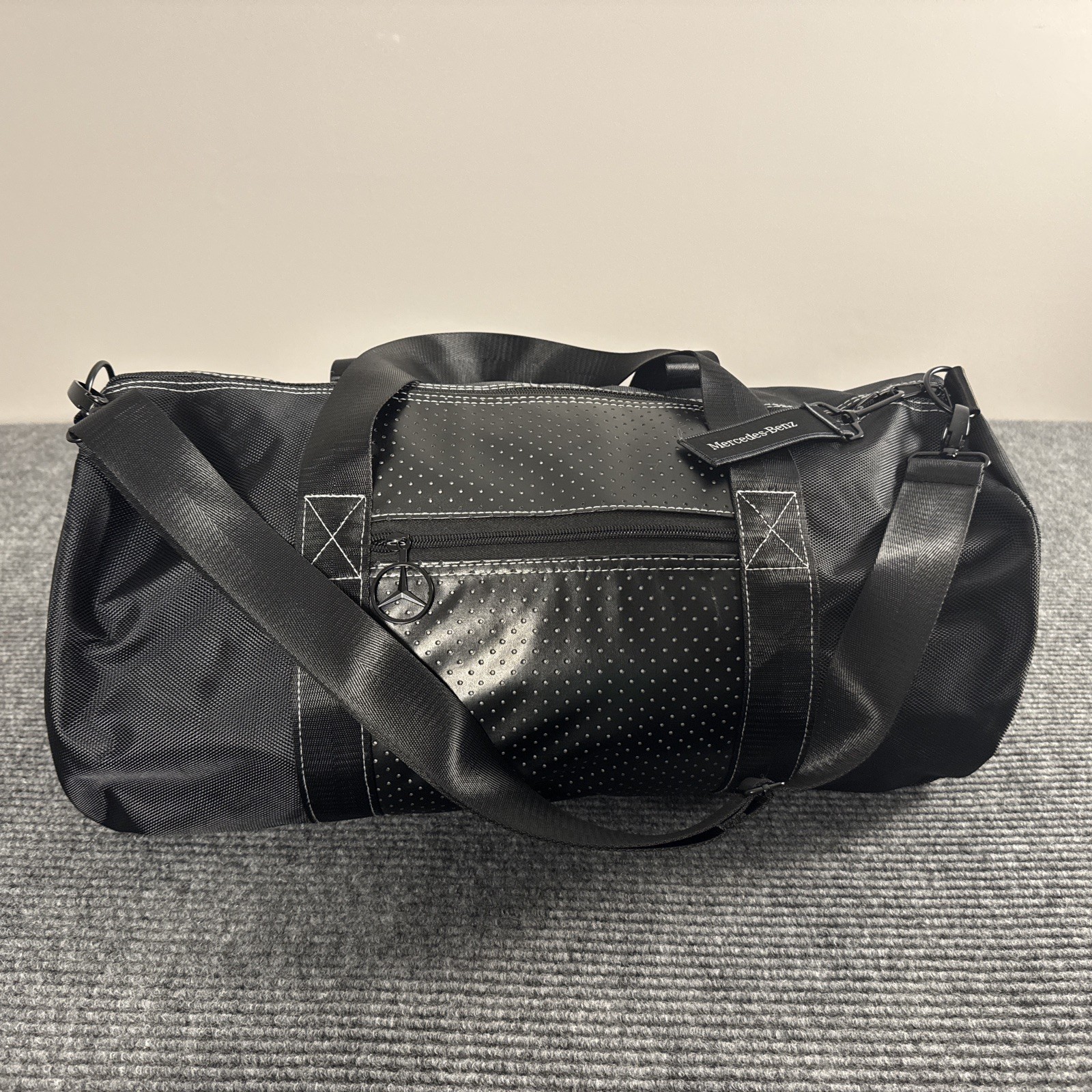 Mercedes-Benz Black Duffel Bag Gym Travel Weekender Logo Lining Shoulder Strap