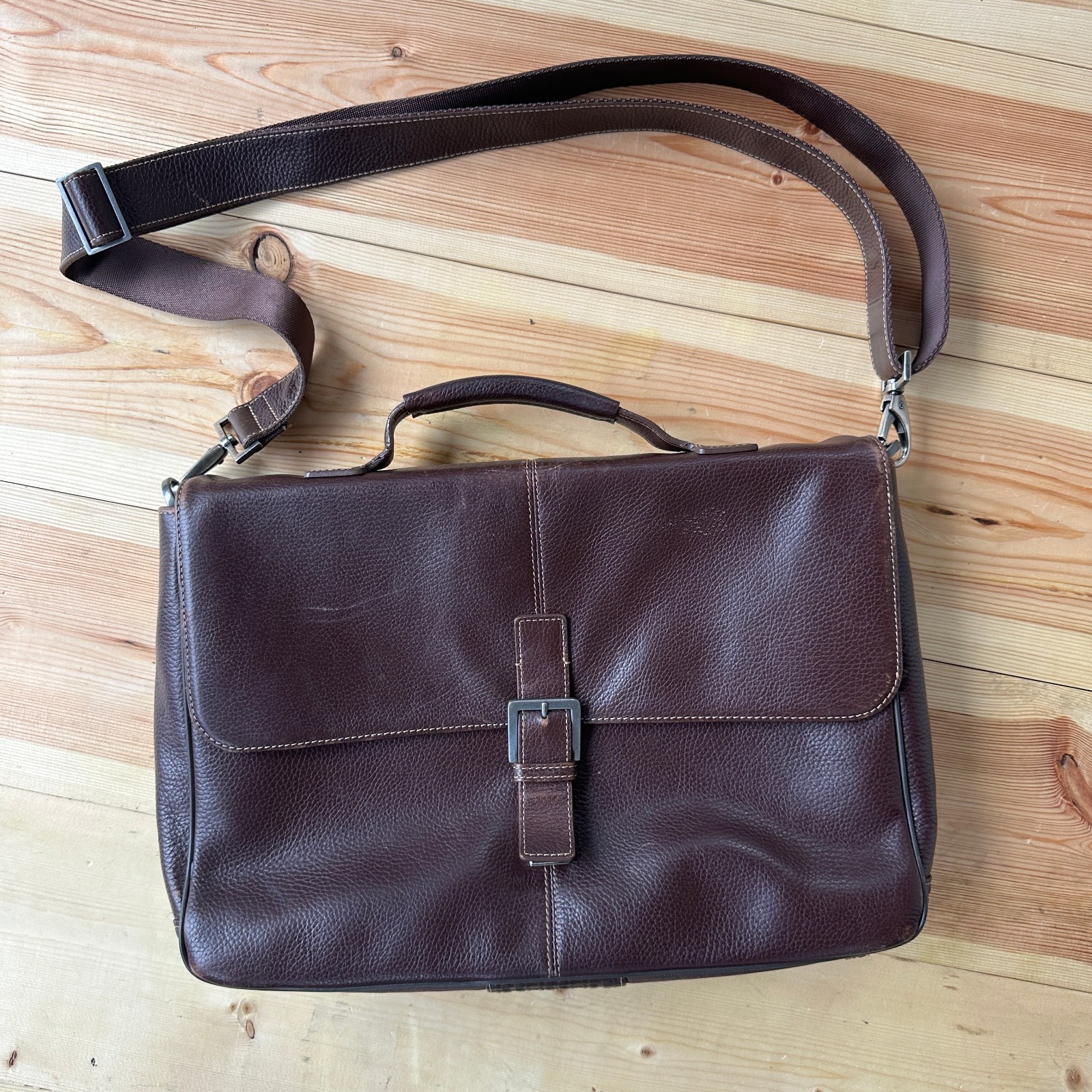 BOCONI Leather Messenger Bag Laptop Luxury Slim Brown Crossbody Shoulder Strap
