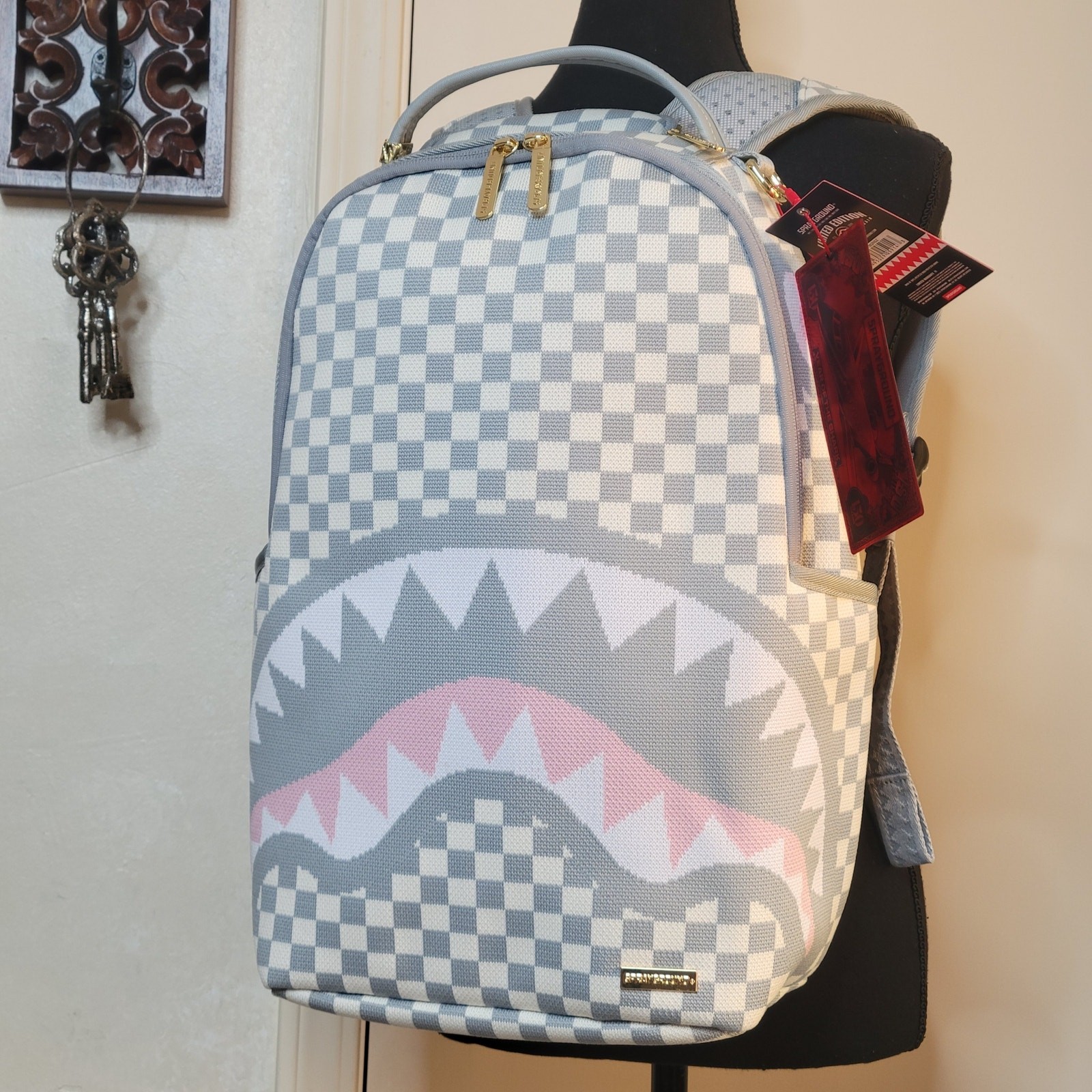 NWT SPRAYGROUND Knit SHARKS IN PARIS Cream DLX Backpack Soldout Limited Edition