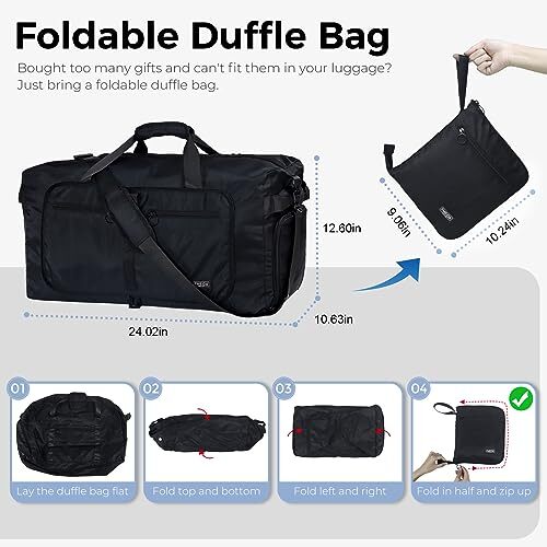 65L Duffle Bag with Shoes Compartment, Foldable Travel Duffel 65L-Glossy Black
