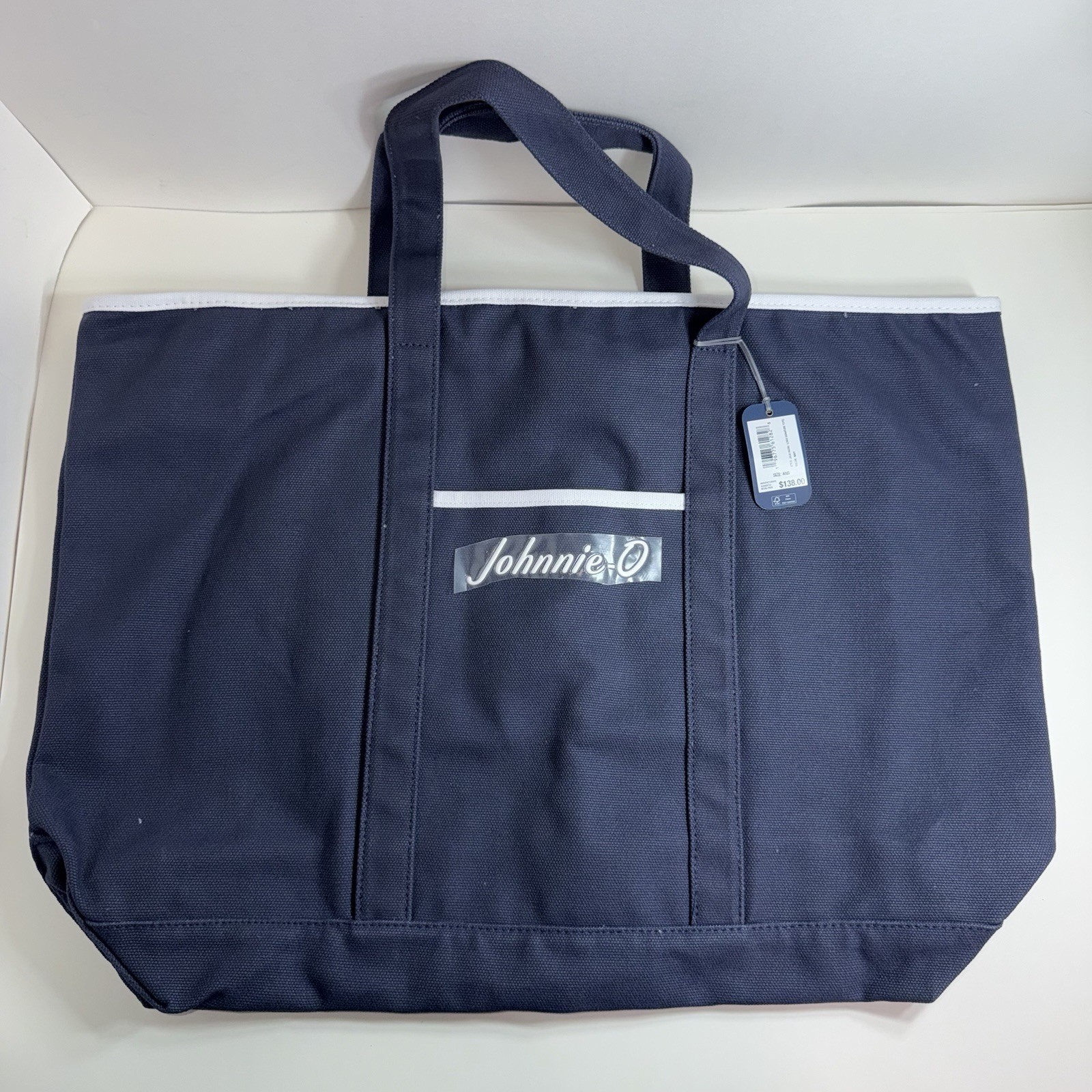 Johnnie-O Signature Logo Navy Blue Zip Tote Bag Large New