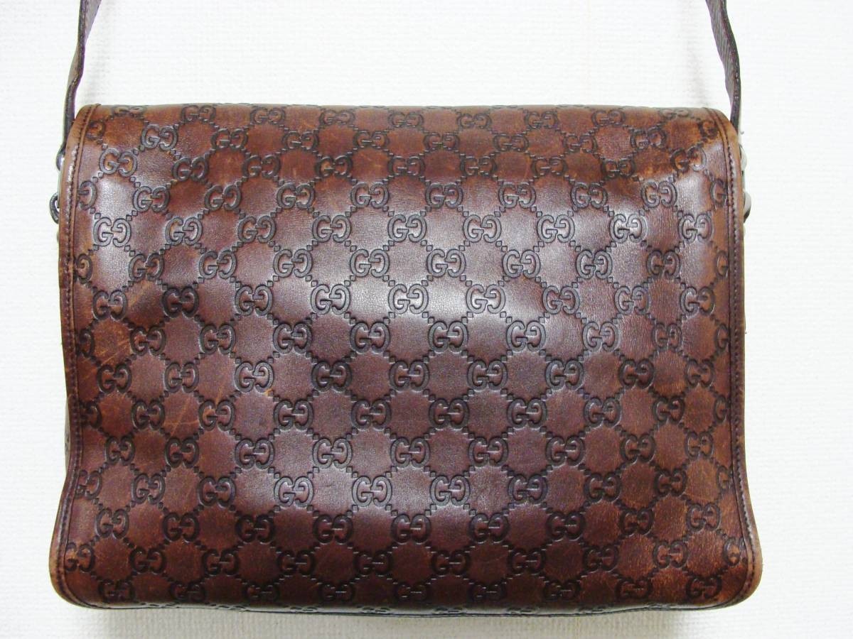 Gucci Guccissima Brown Shoulder Messenger Bag Leather Flap Used