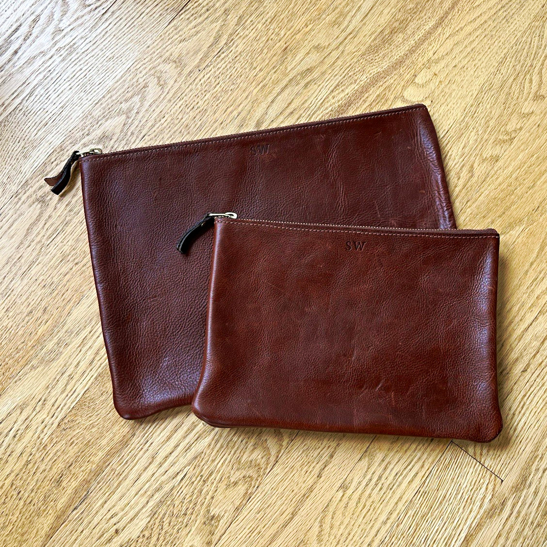 Clayton & Crume Brown Zip Clutch Pouch Set of 2, Monogrammed Unisex