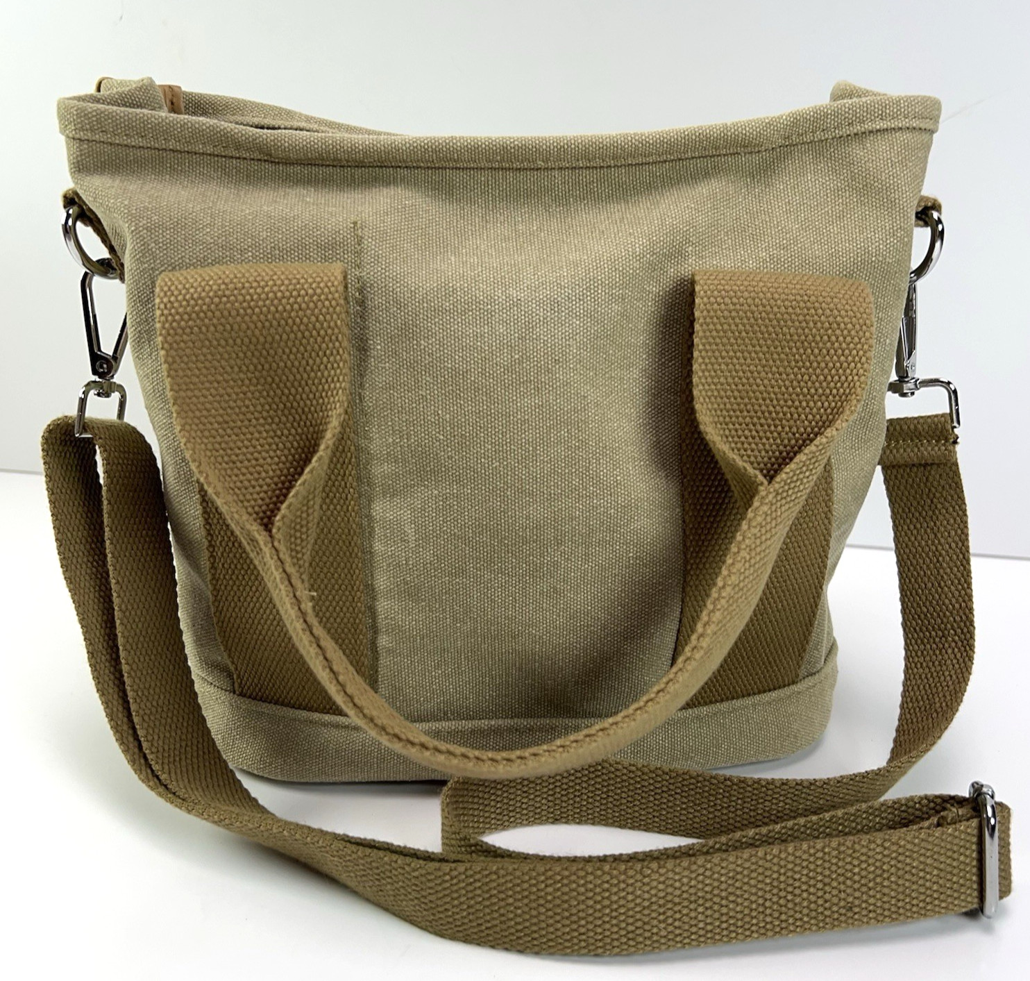 CANVAS Crossbody Tote Bag Small Top Handle Zip Close Organizer Travel Khaki Tan