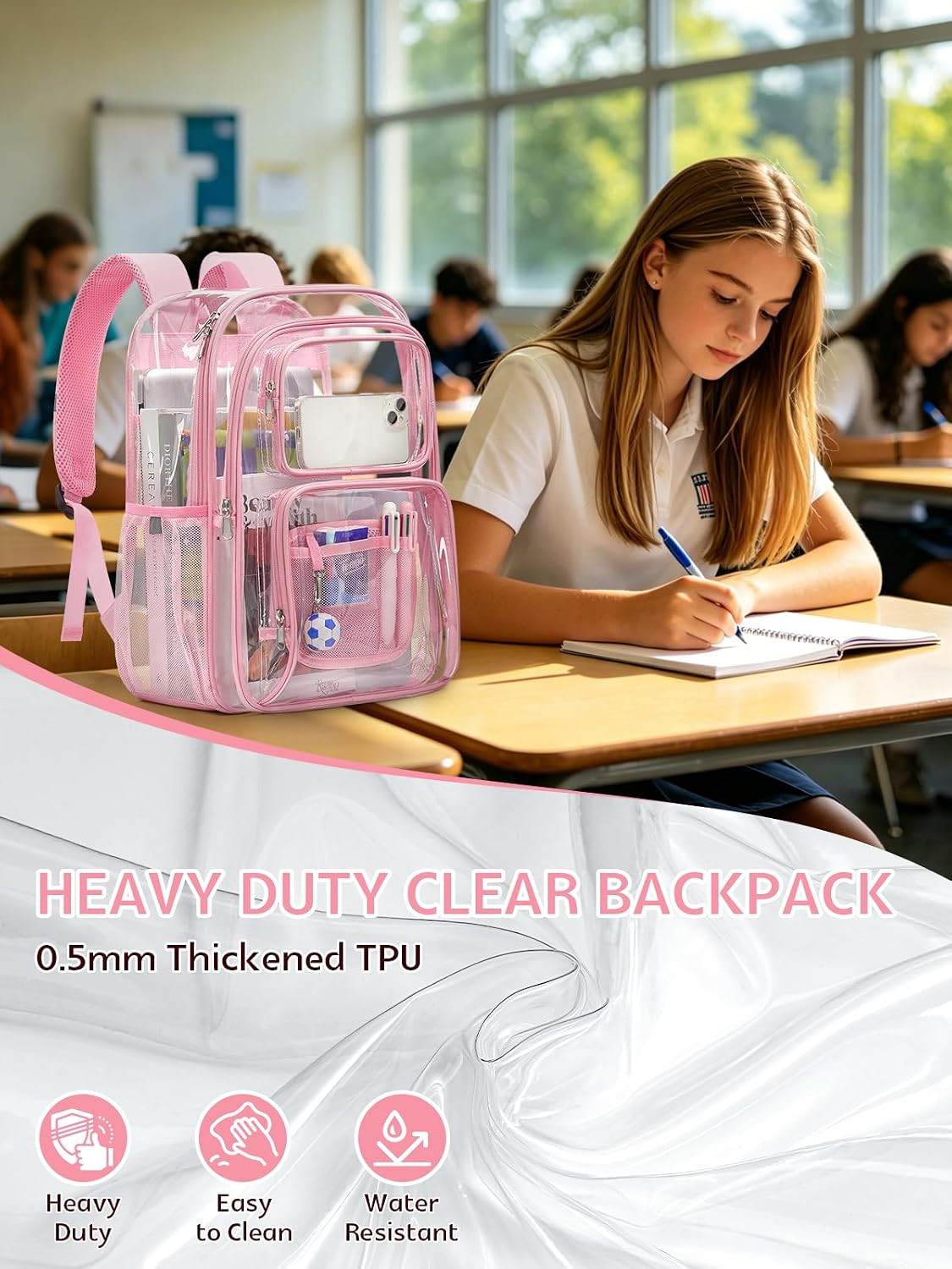 Double Layer Clear Backpack with Wide Straps, Transparent See through Bag Heavy