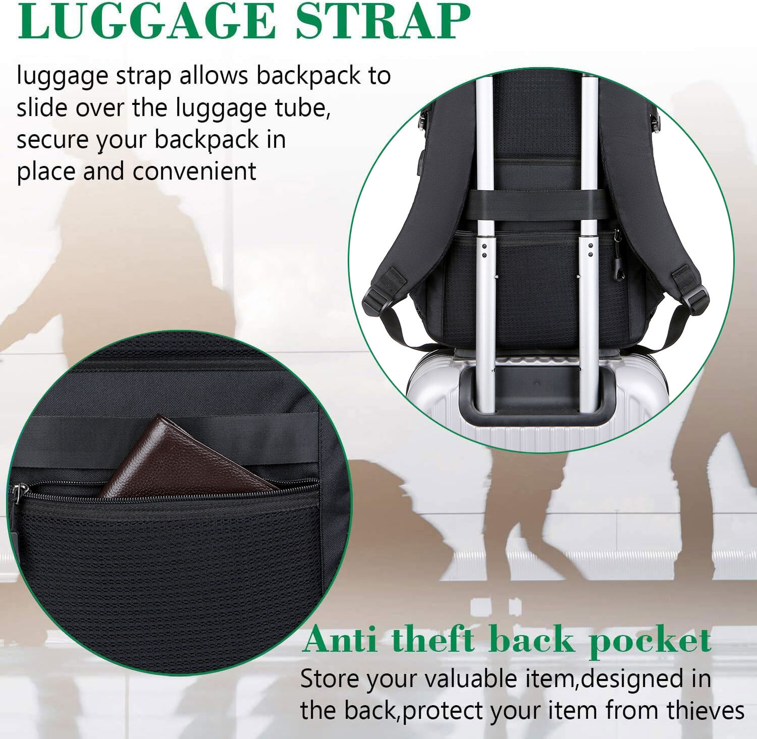 15.6″ Men Women Backpack Large Durable Travel Computer Bookbag Laptop Bag Black