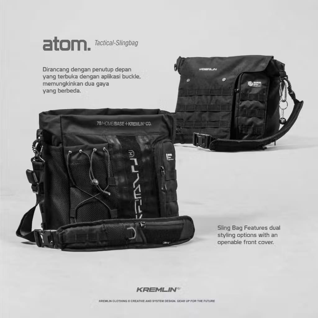 Kremlin Atom Tactical Black Sling Messenger Bag Futuristic Fullzip Crossbody