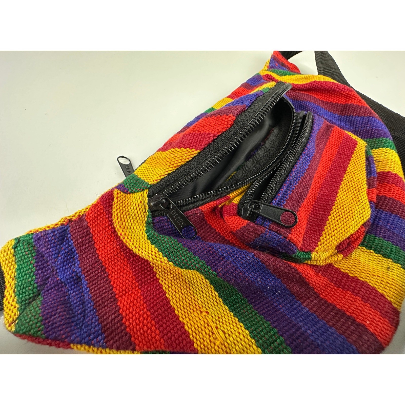 Multicolor Rainbow Striped Cotton Fanny Pack Waist Bag Boho Hippie Rasta Pack