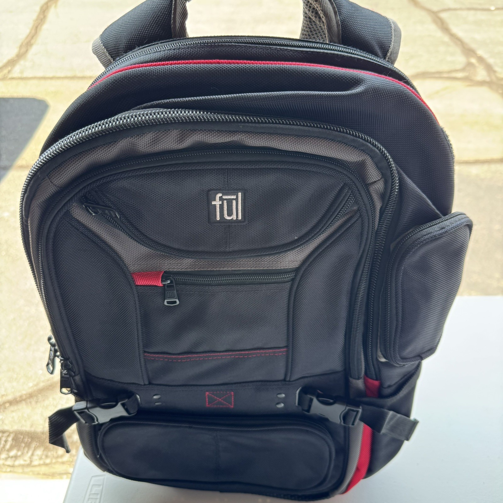 FUL Laptop Backpack 17” Black Red Multi Pocket Travel Work School Bag