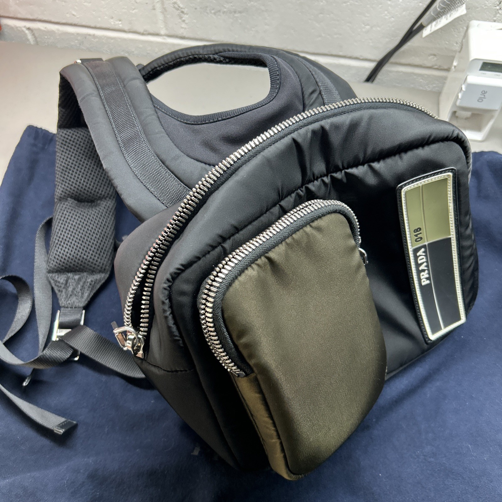 Prada Men’s Nylon Small Tech Backpack Black Olive Green