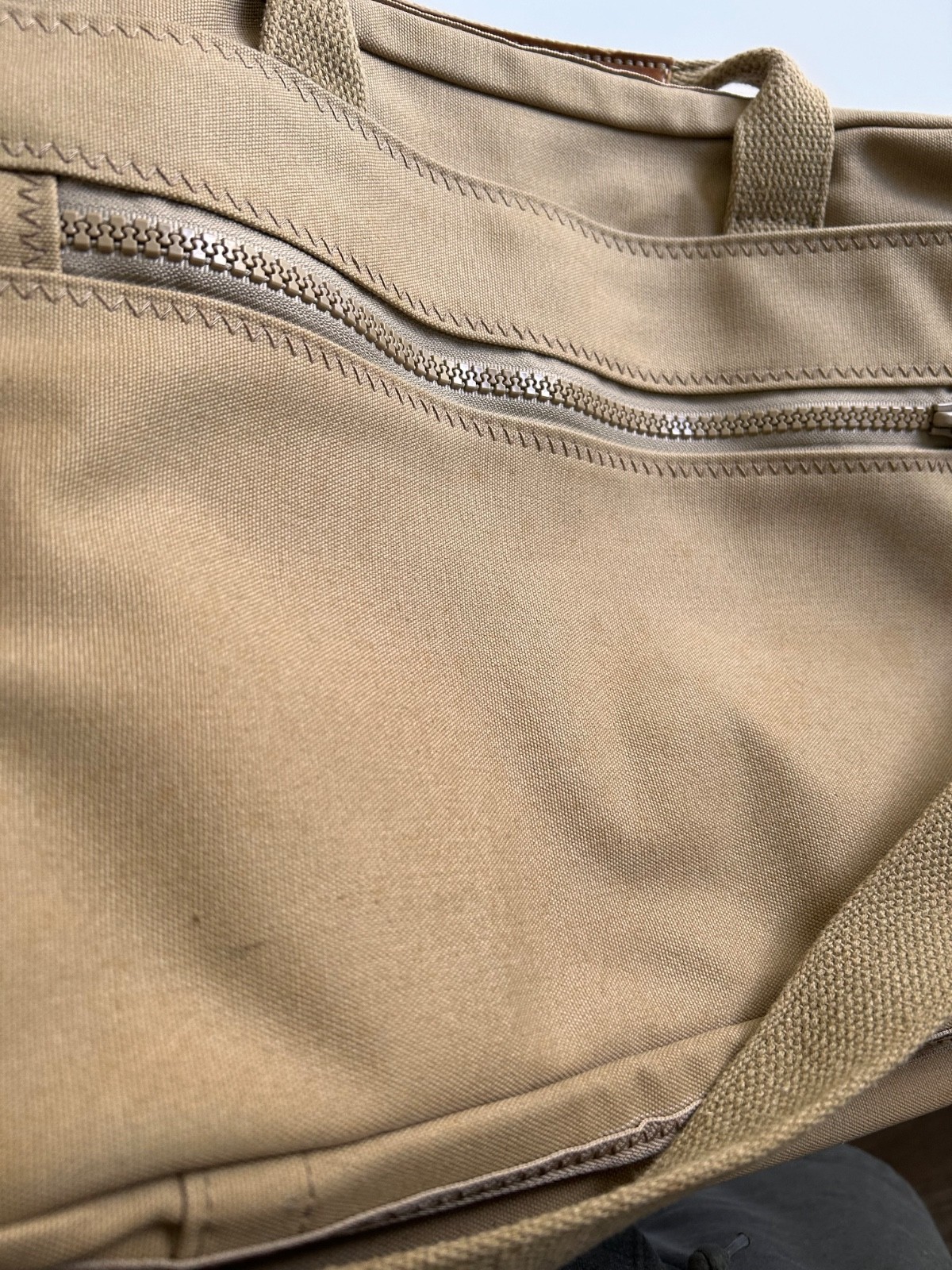 Rust Pond Workshop EUC tan heavy cotton canvas leather soft bag briefcase 17 in