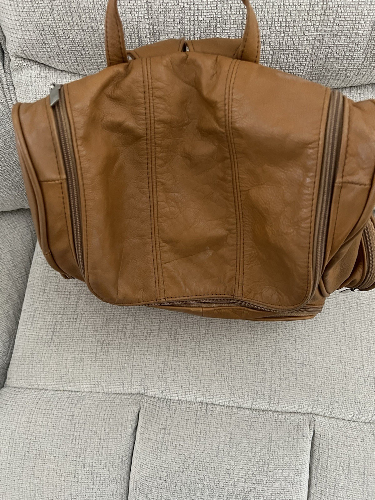 Genuine Soft Leather Backpack Unisex Caramel Color 5 Pocket Travel Bag