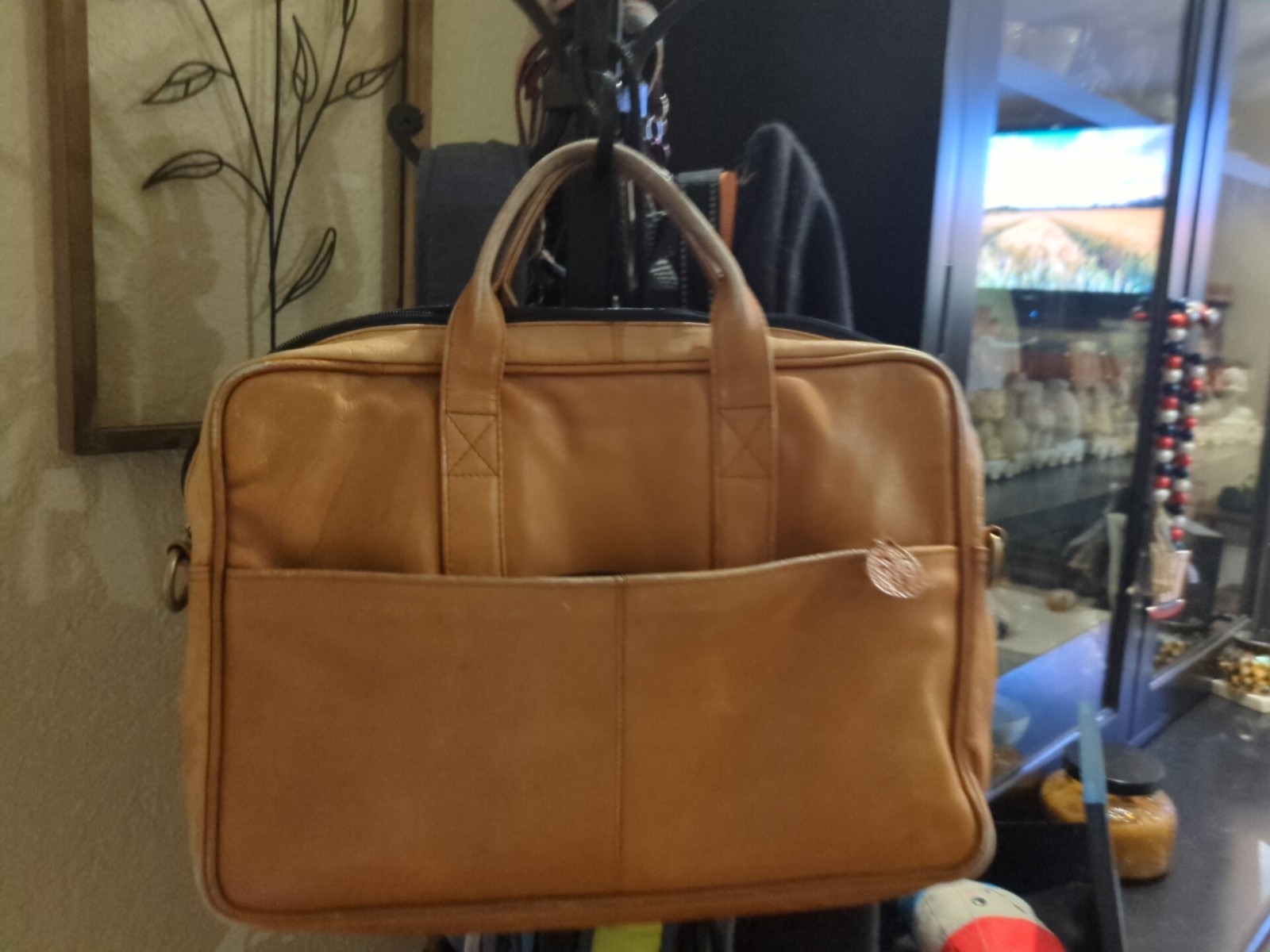 Frye Logan Messenger Bag Leather Zip Work Briefcase in Brown Leather