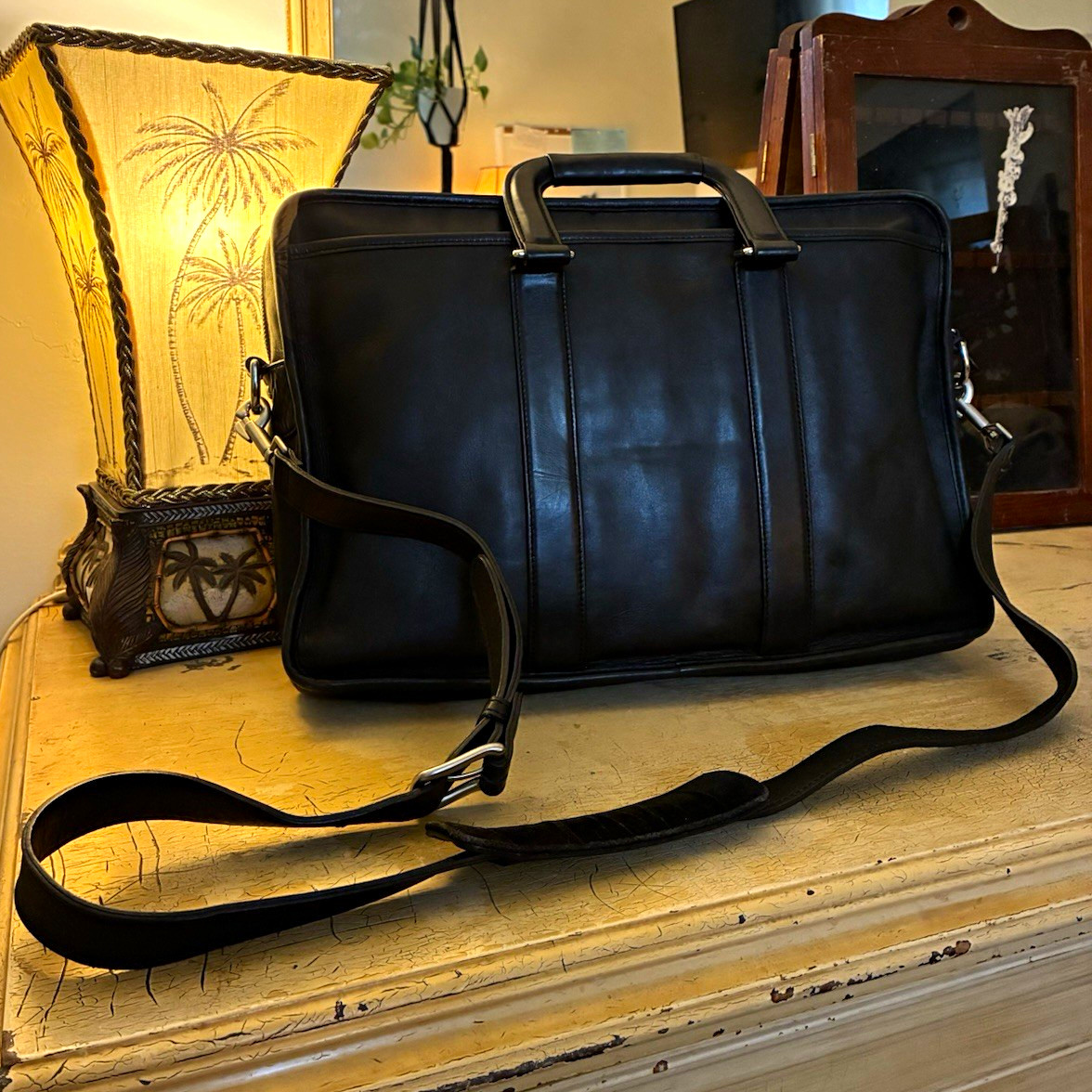 Coach A1269-F70374 Black Leather Laptop Briefcase 2 Way Carry Handles & Strap