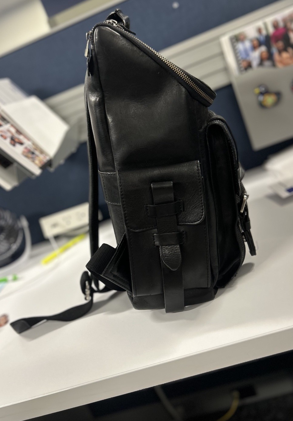 Velez Black Leather Men Backpack Top Handle Zip & Buckle Adjustable Strap