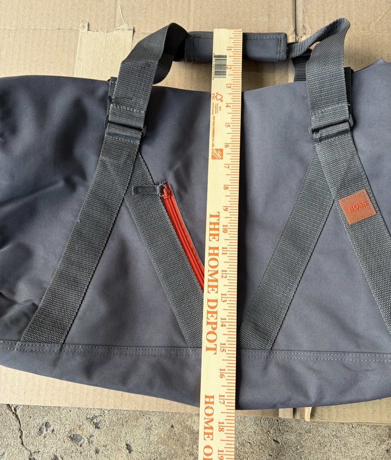 Hugo BOSS Mens Gray Travel Gym Weekender Duffle Bag 20″ Orange LOGO