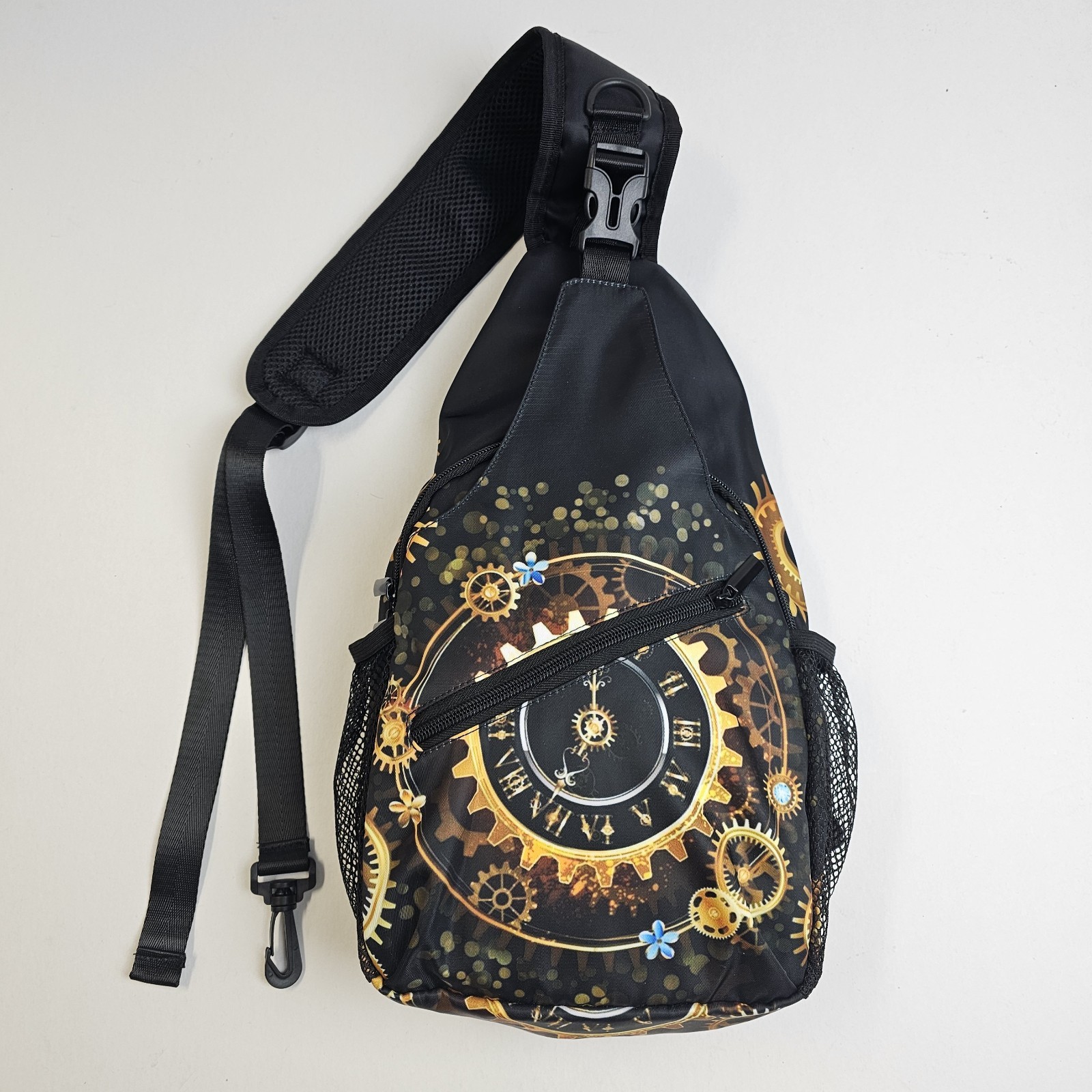 Steampunk Crossbody Bag Chest Sling Backpack Vintage Clock Travel Hiking Unisex