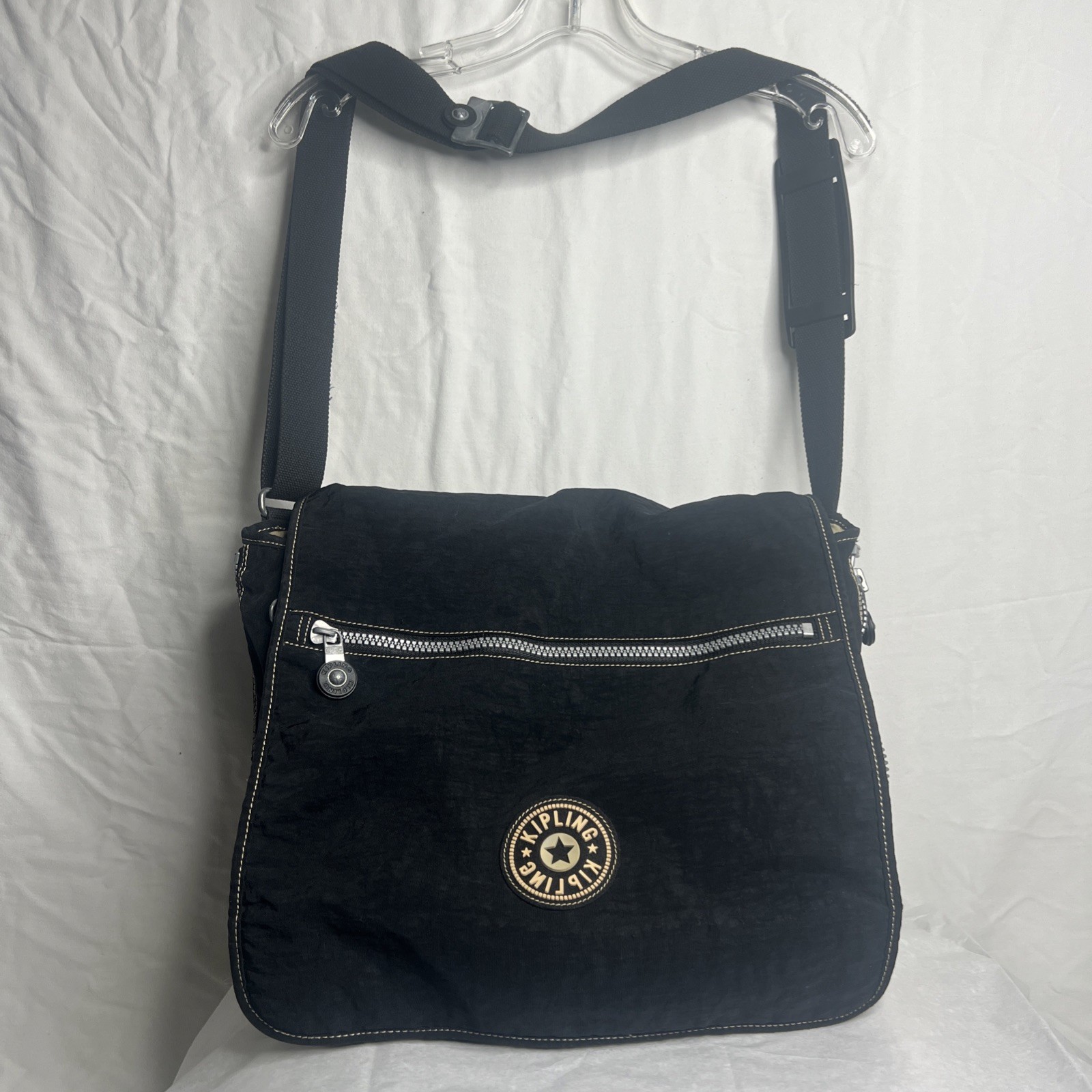 KIPLING MAD HOUSE MESSENGER BAG Crossbody expanding Black Nylon Canvas 14X14X4”