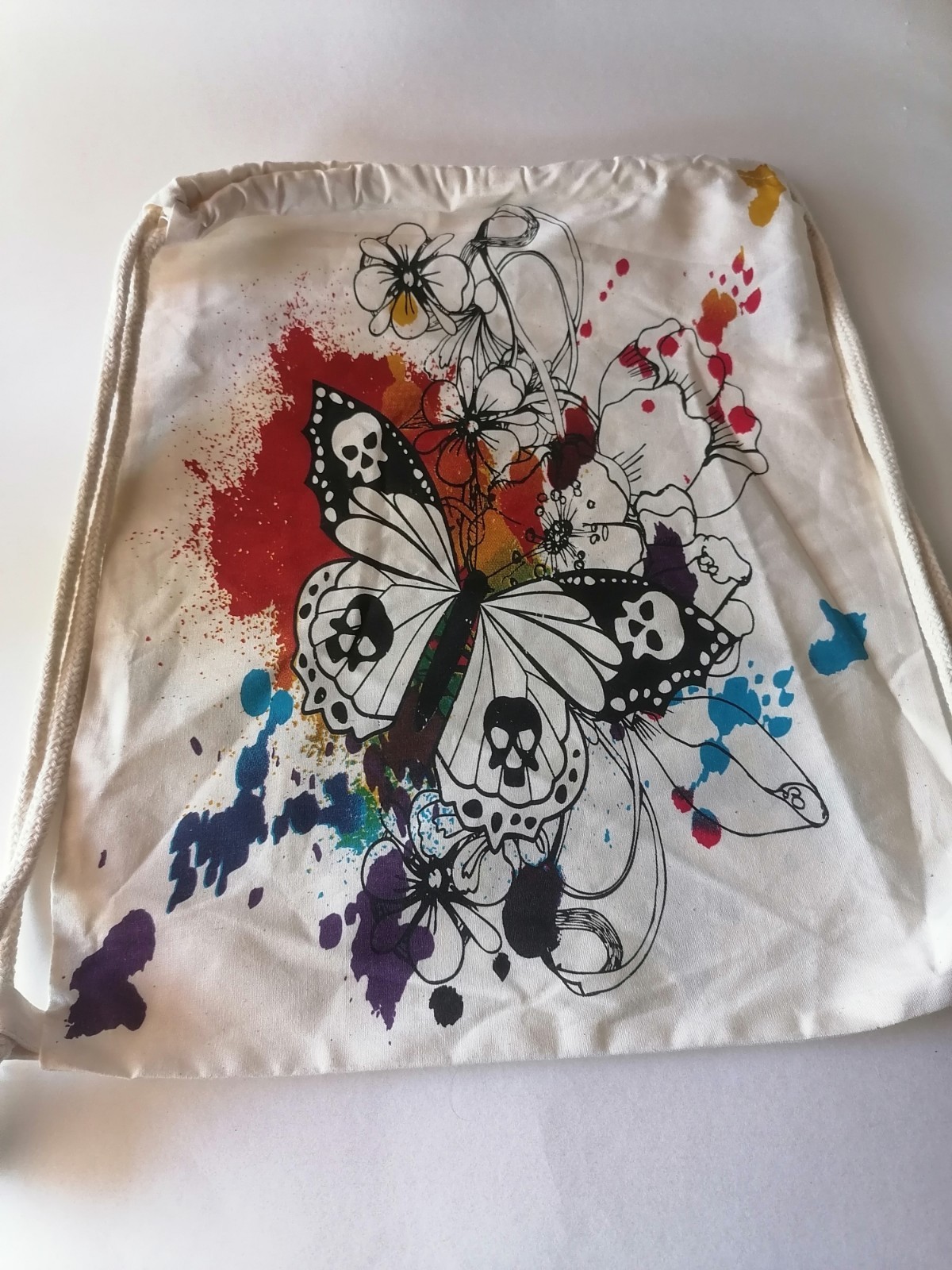 Cotton Drawstring Bag String Backpack Gym Mens Womens Butterfly Tattoo Bag