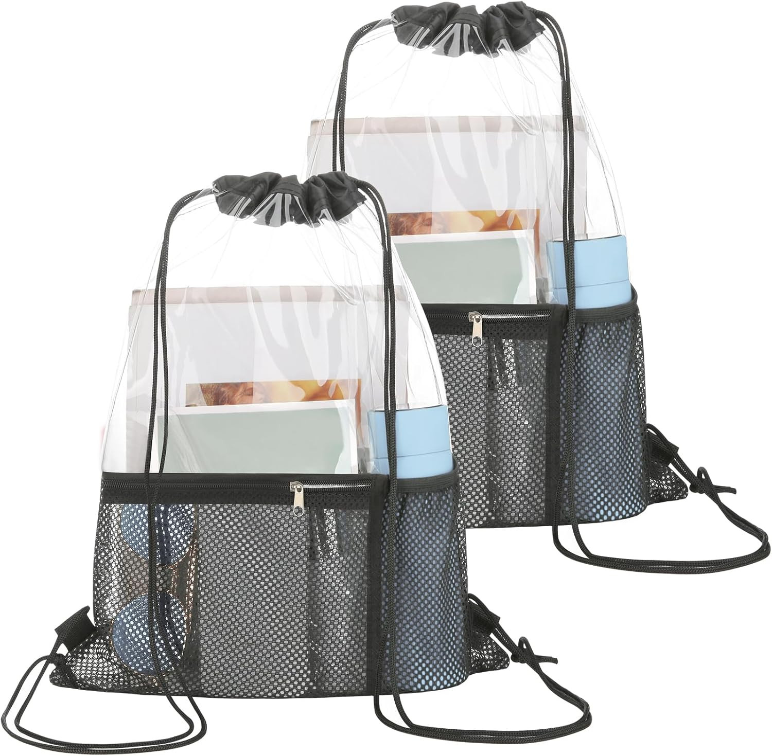 2 PACK Clear Drawstring Bag Stadium Approved, See through Transparent PVC Drawst