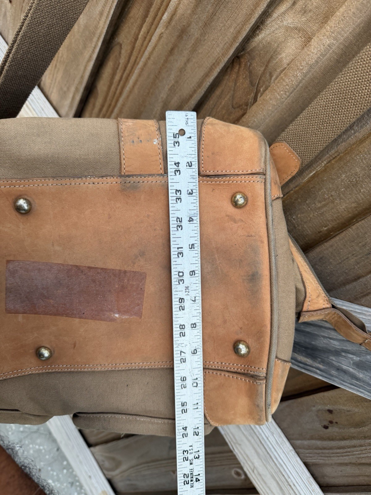 Orvis Canvas & Leather Zip Travel Duffle Bag Canvas Leather Large Brown Khaki