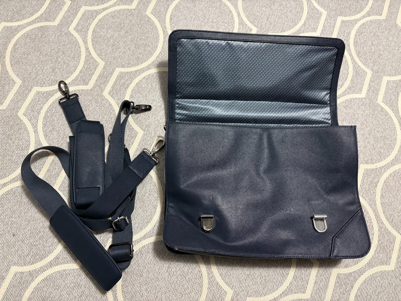 Ted Baker Saffiano Leather Buckle Front Satchel / Document Briefcase Bag