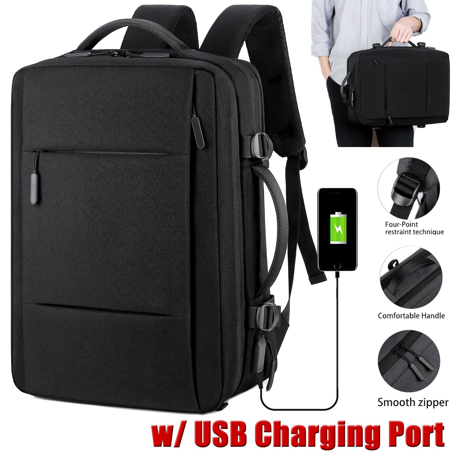Men Women Backpack Travel Rucksack School 15.6″ Laptop Bag W/ USB Charging Port