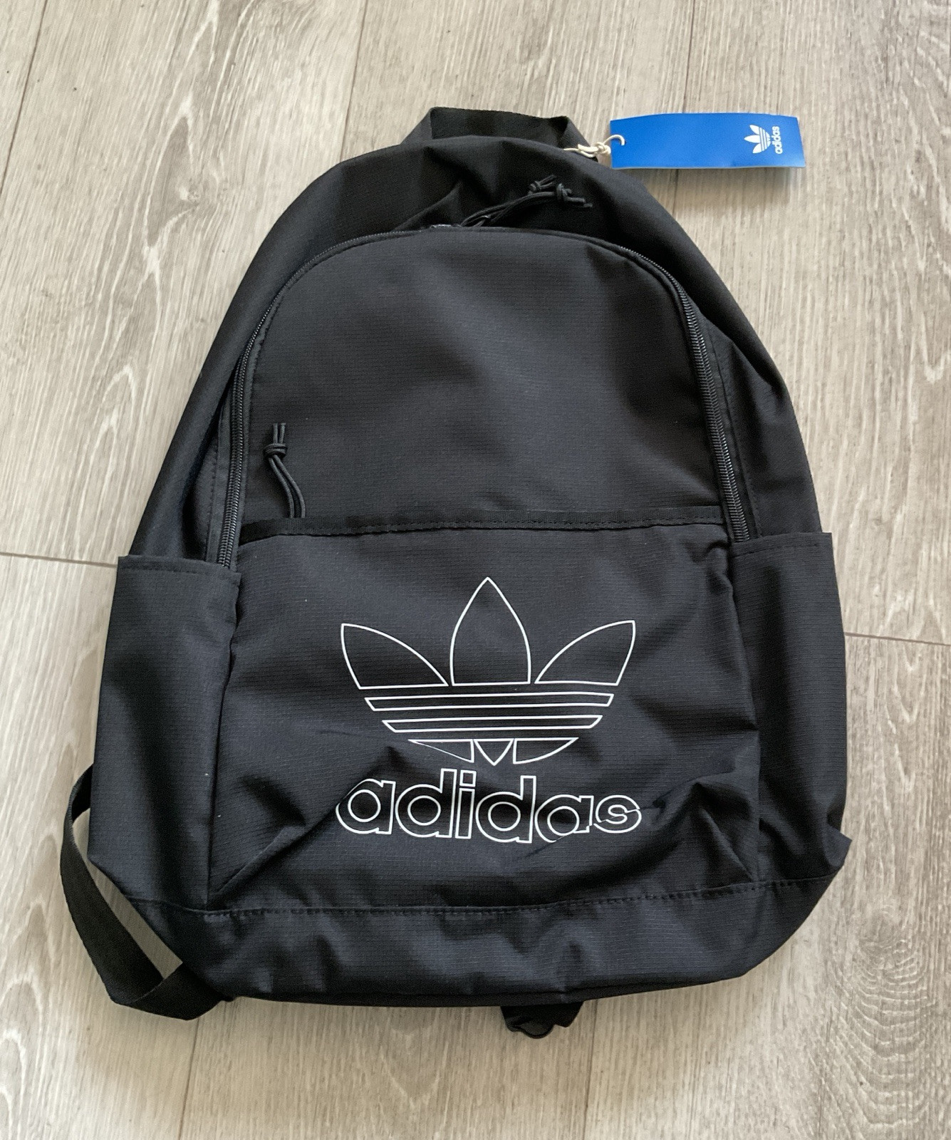 Adidas Mens Womens Adicolor Backpack Black White Logo 17 x 10.75 x 6 | Ret. $35