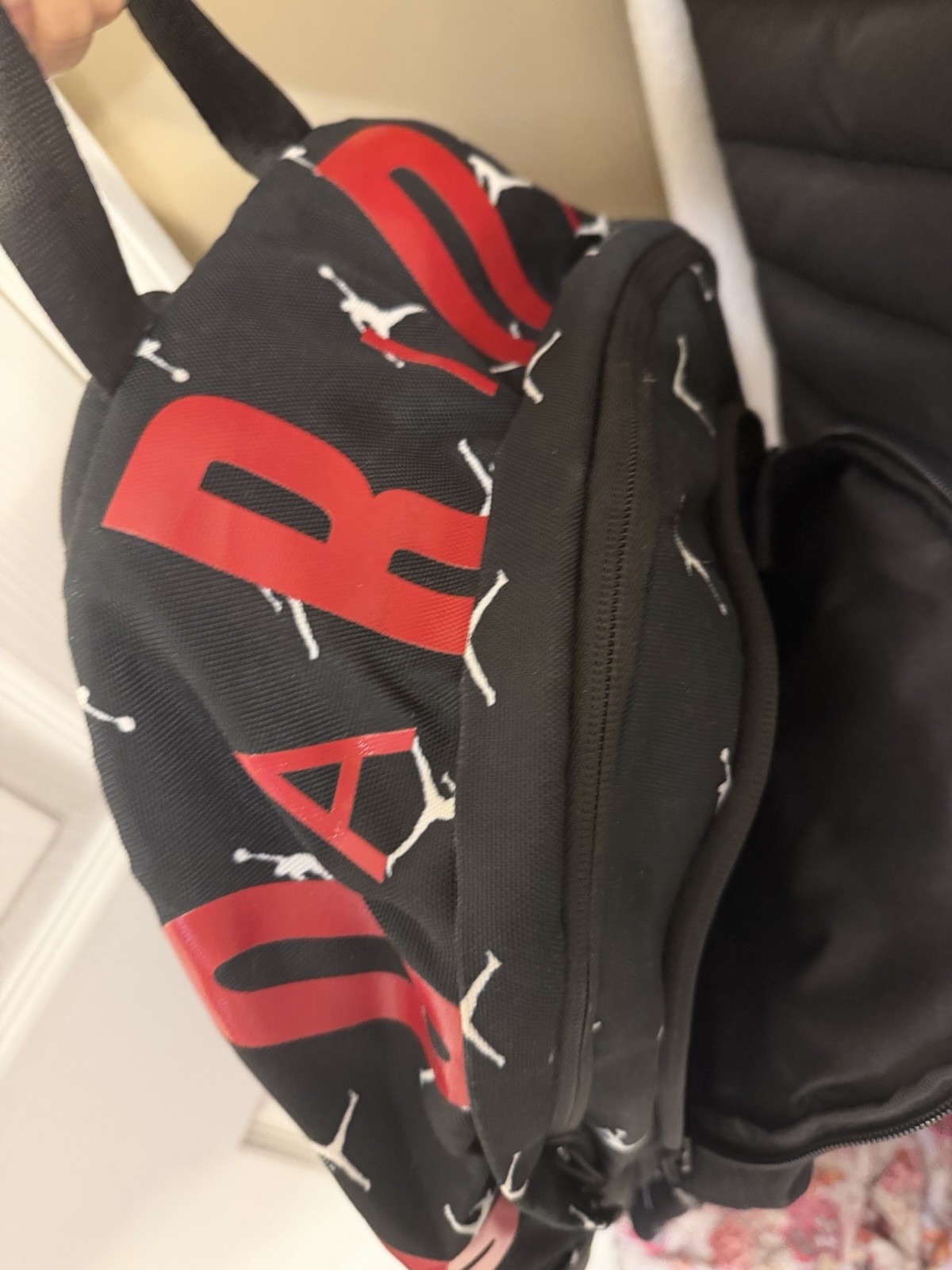 Jordan Jumpman Logo Backpack Medium Black Red White Zip Adjustable Padded Straps