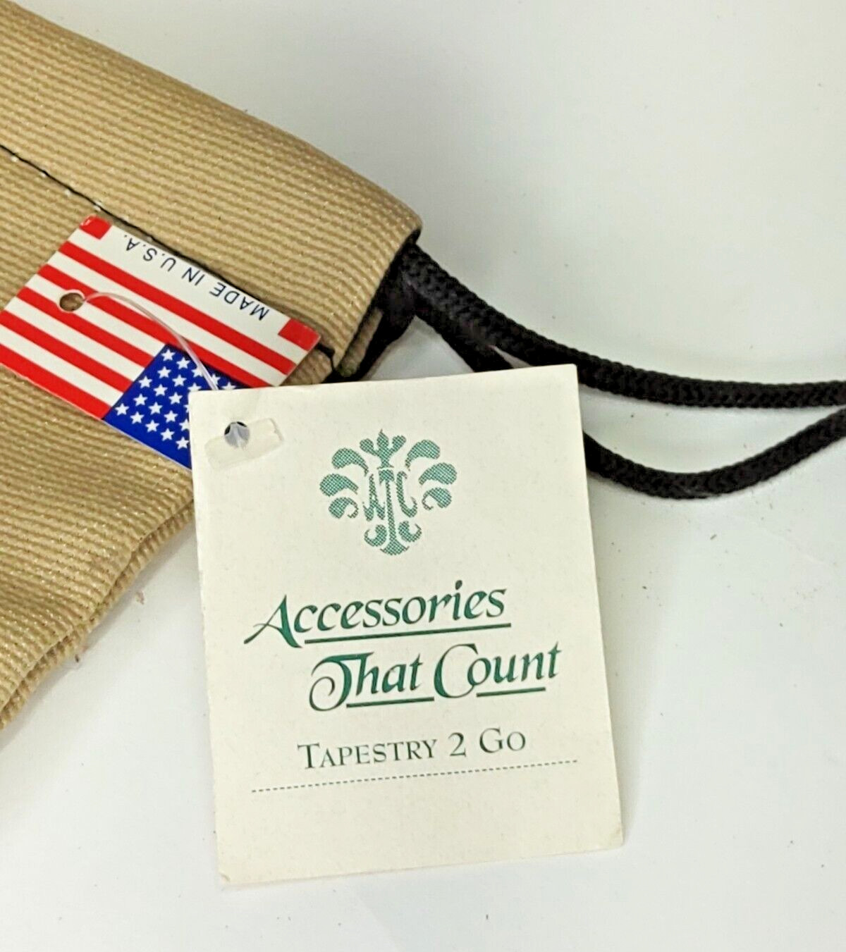 Vintage “Accessories That Count” Tapestry 2 Go Golf Drawstring Pouch Tan NWT