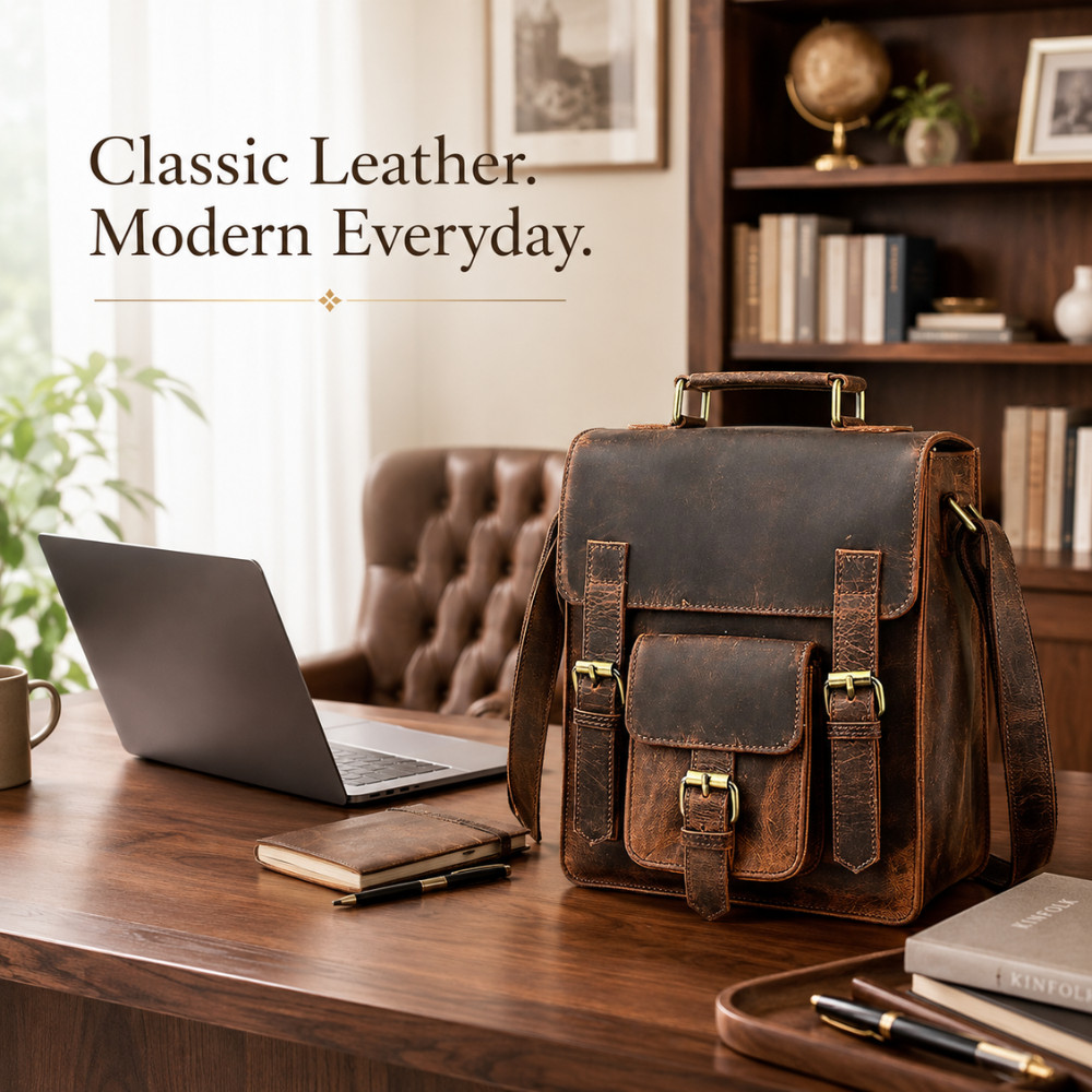 11″ Buffalo Leather Sling Bag Men’s Dark Brown Crossbody Messenger Bag for iPad