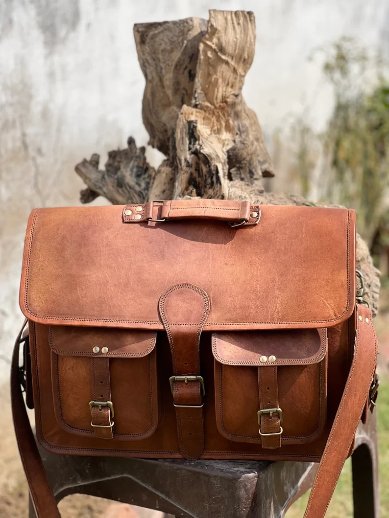 Men’s Classic Leather Executive Briefcase Handmade Vintage Laptop Messenger Bag
