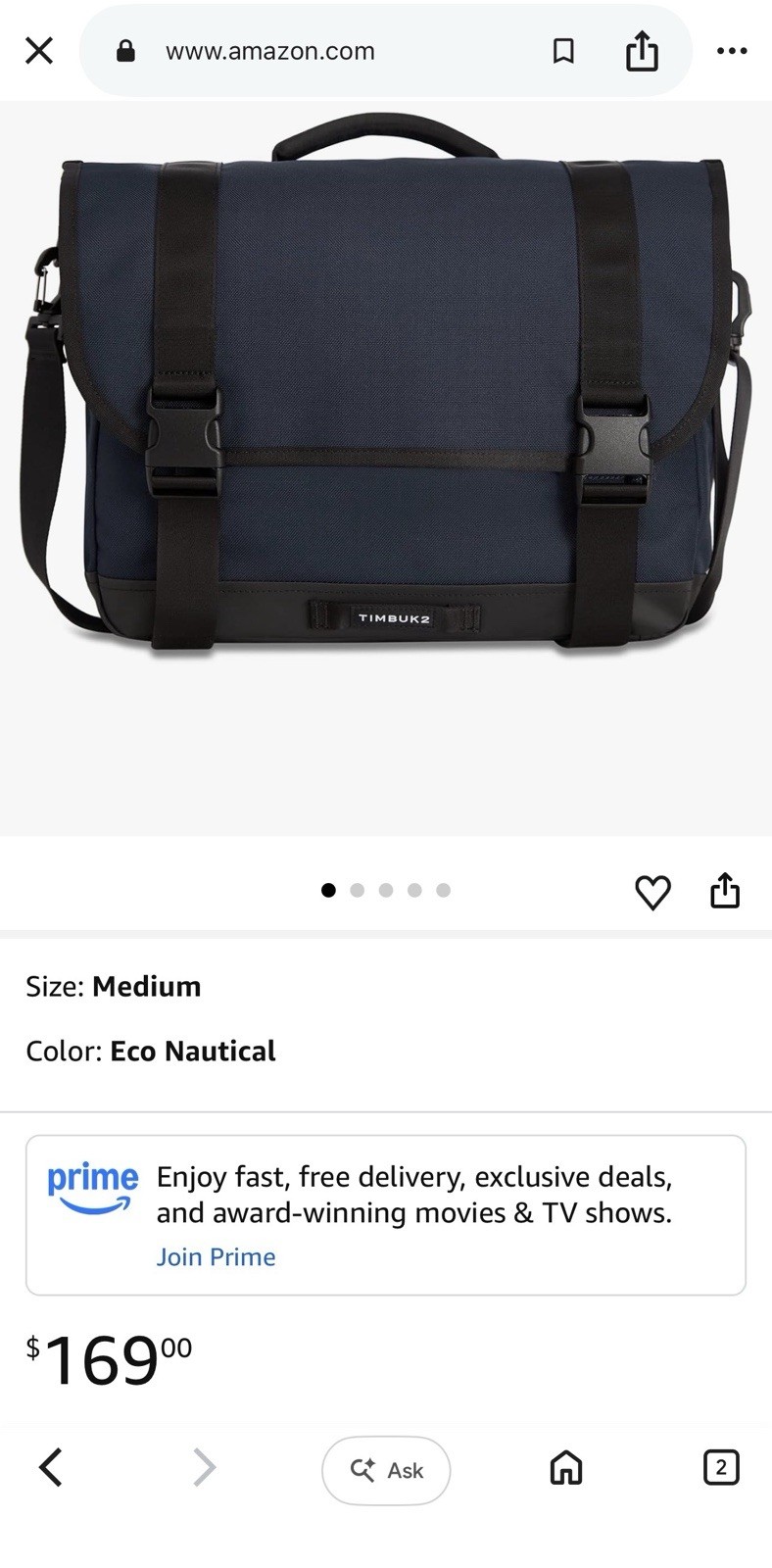 Timbuk2 Messenger Bag Medium Blue/Black Buckle Closure Adjustable Crossbody