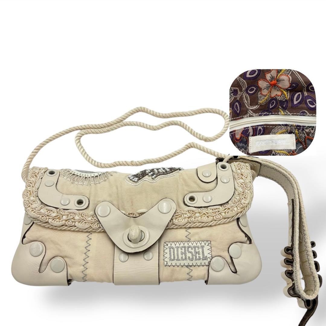 DIESEL Archive Y2K Shoulder Bag Off White Vintage Style Auth