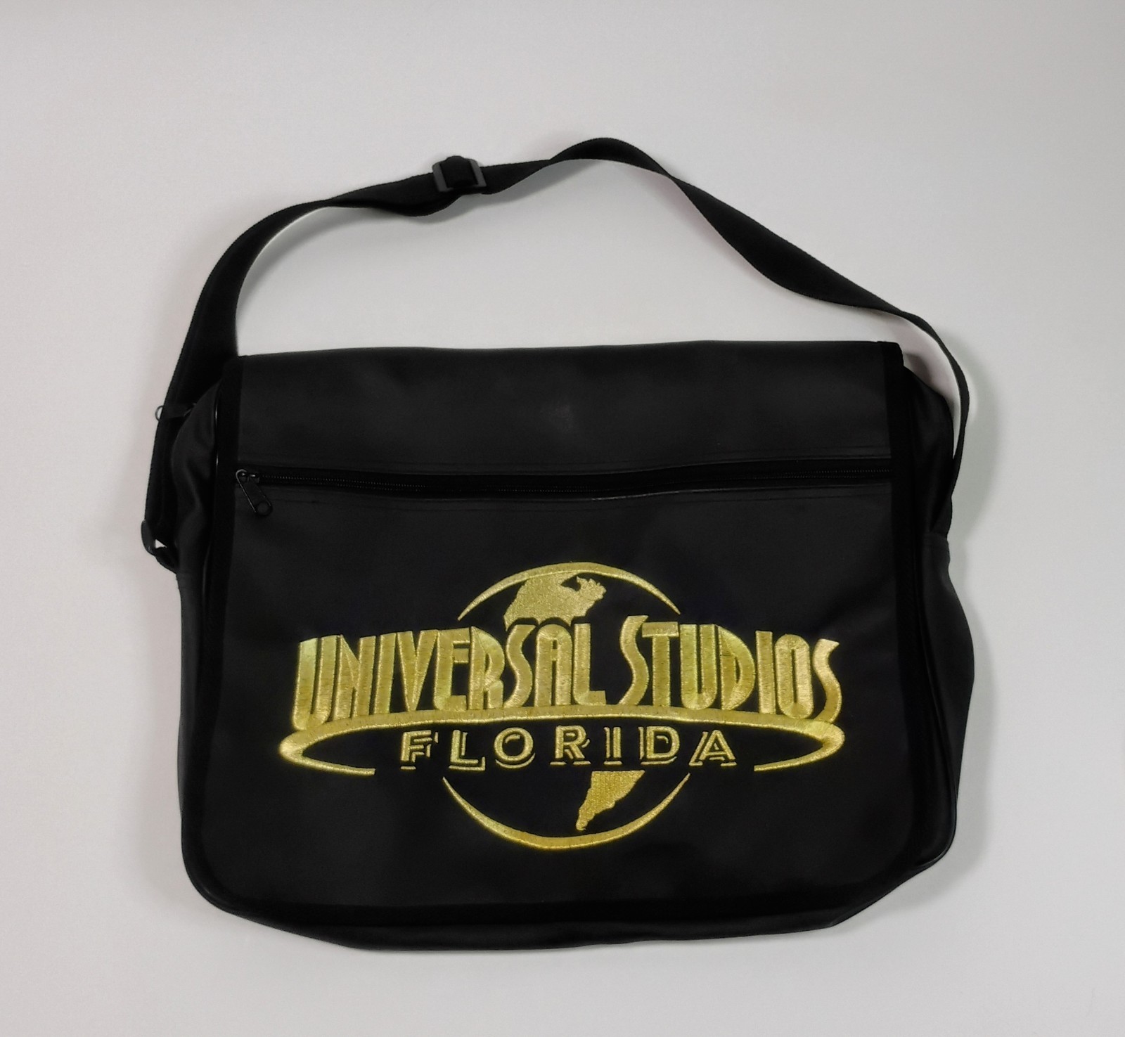 Universal Studios Florida Black Fold Over Flap Shoulder Bag Gold Logo 15×13