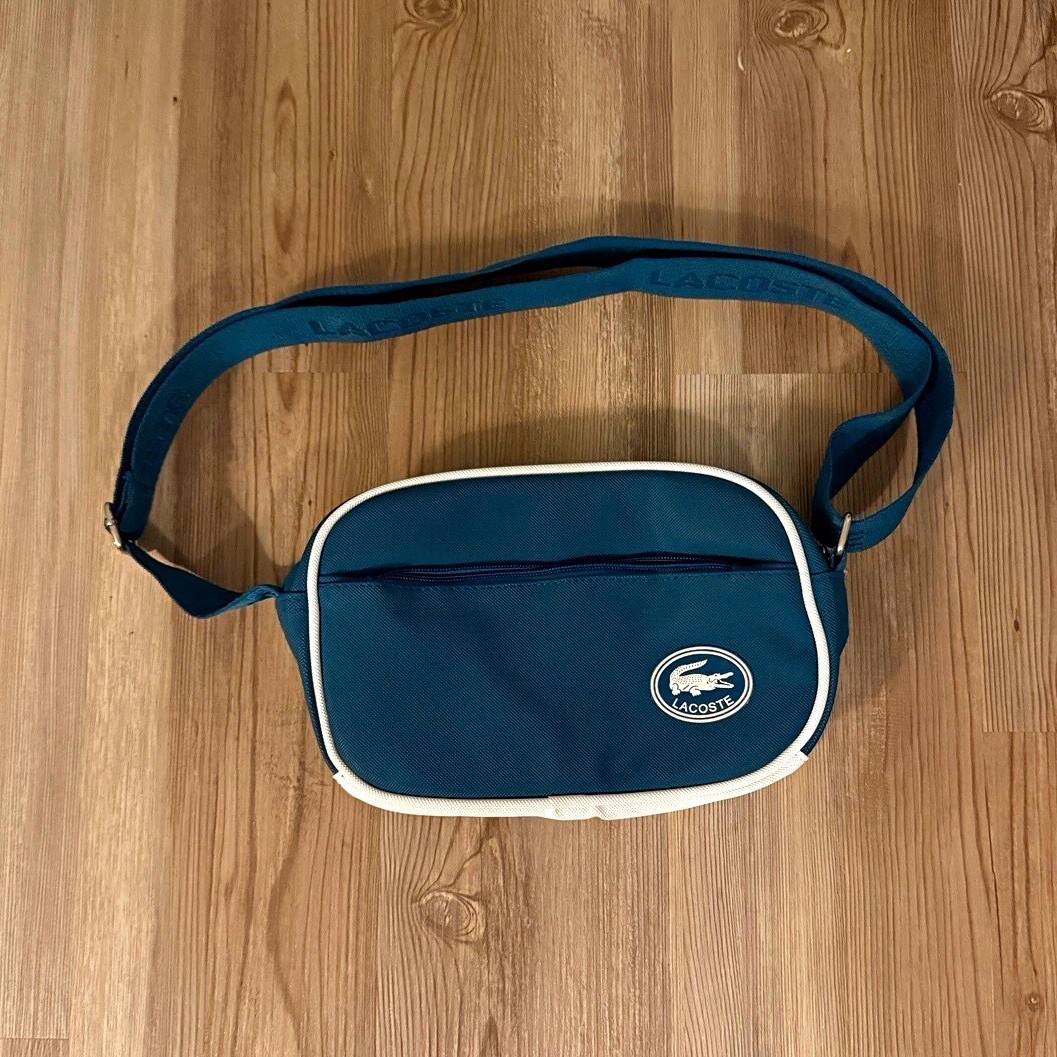 Lacoste Blue/White Messenger Crossbody Bag, Zip Closure, Adjustable Strap
