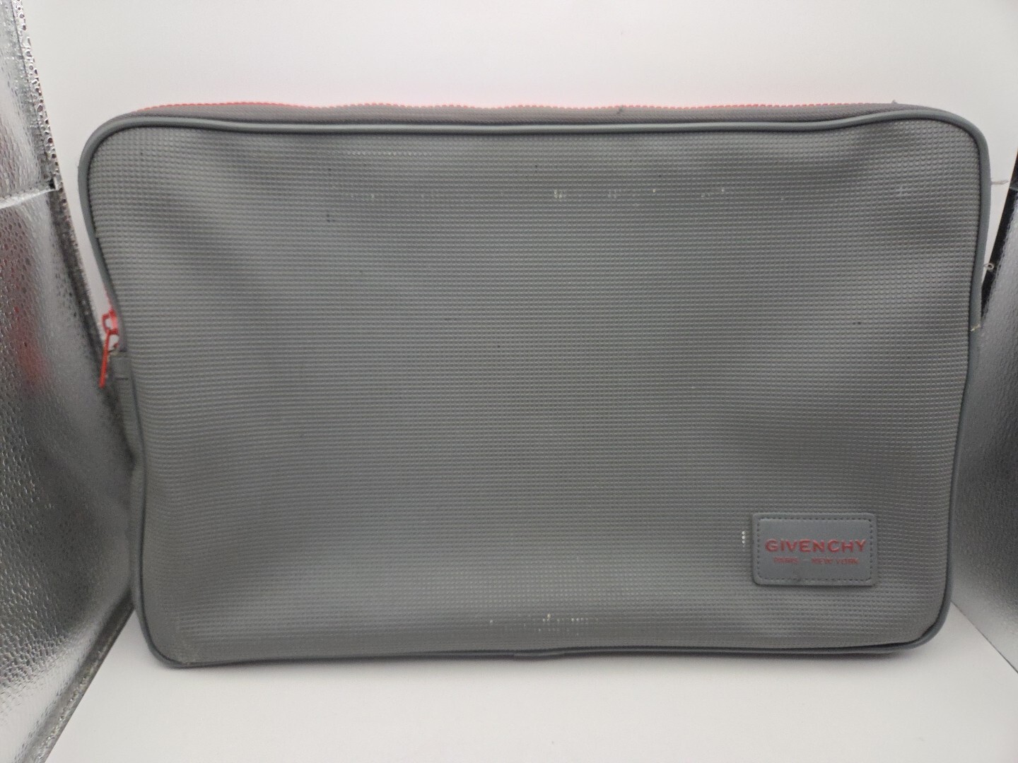 Vintage Givenchy Paris Gray Laptop Bag Red Logo Unisex