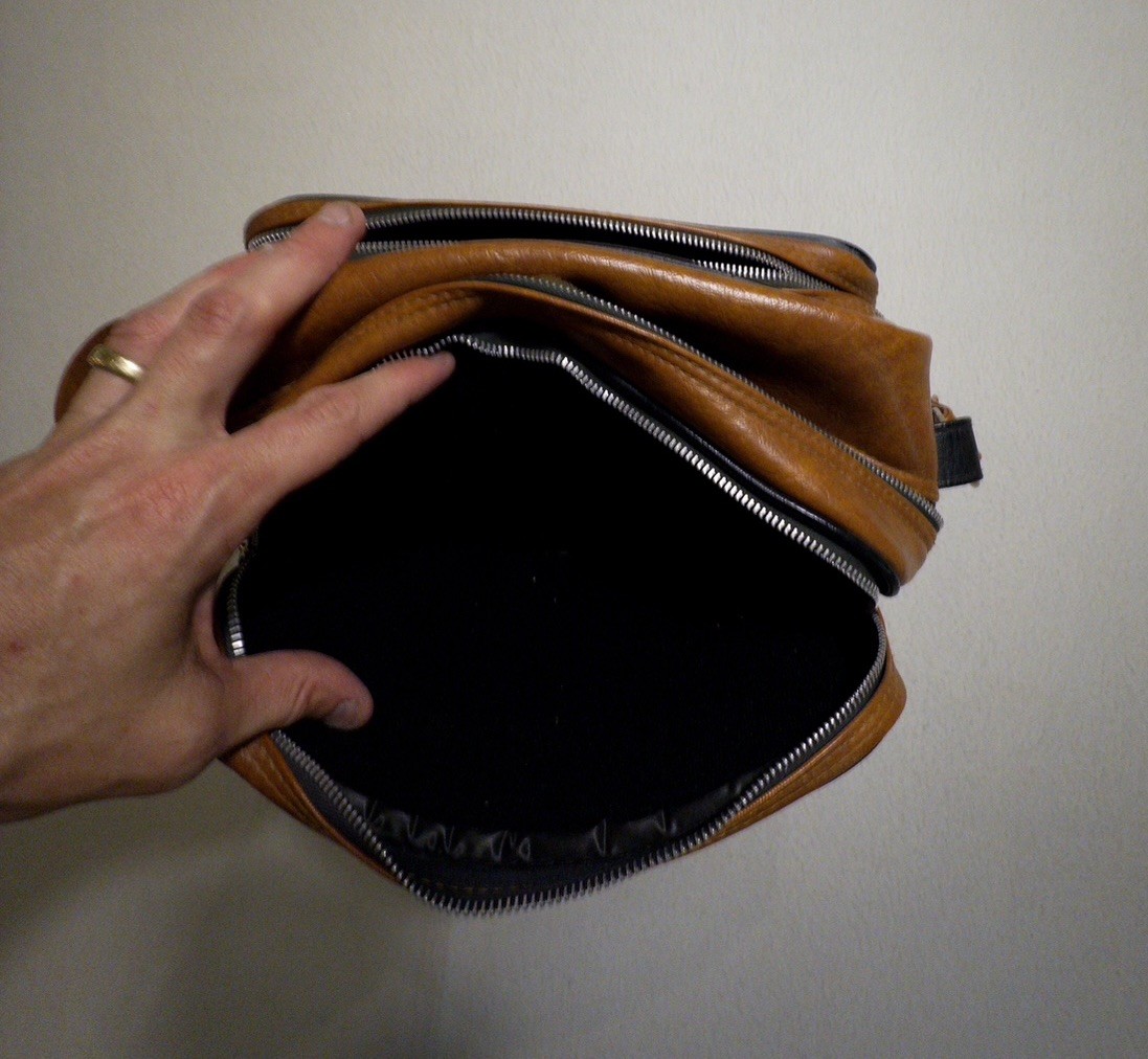 Vintage Shoulder Bag Brown Faux Leather “MIT” Zipper 4 Zip Sections Mid Century
