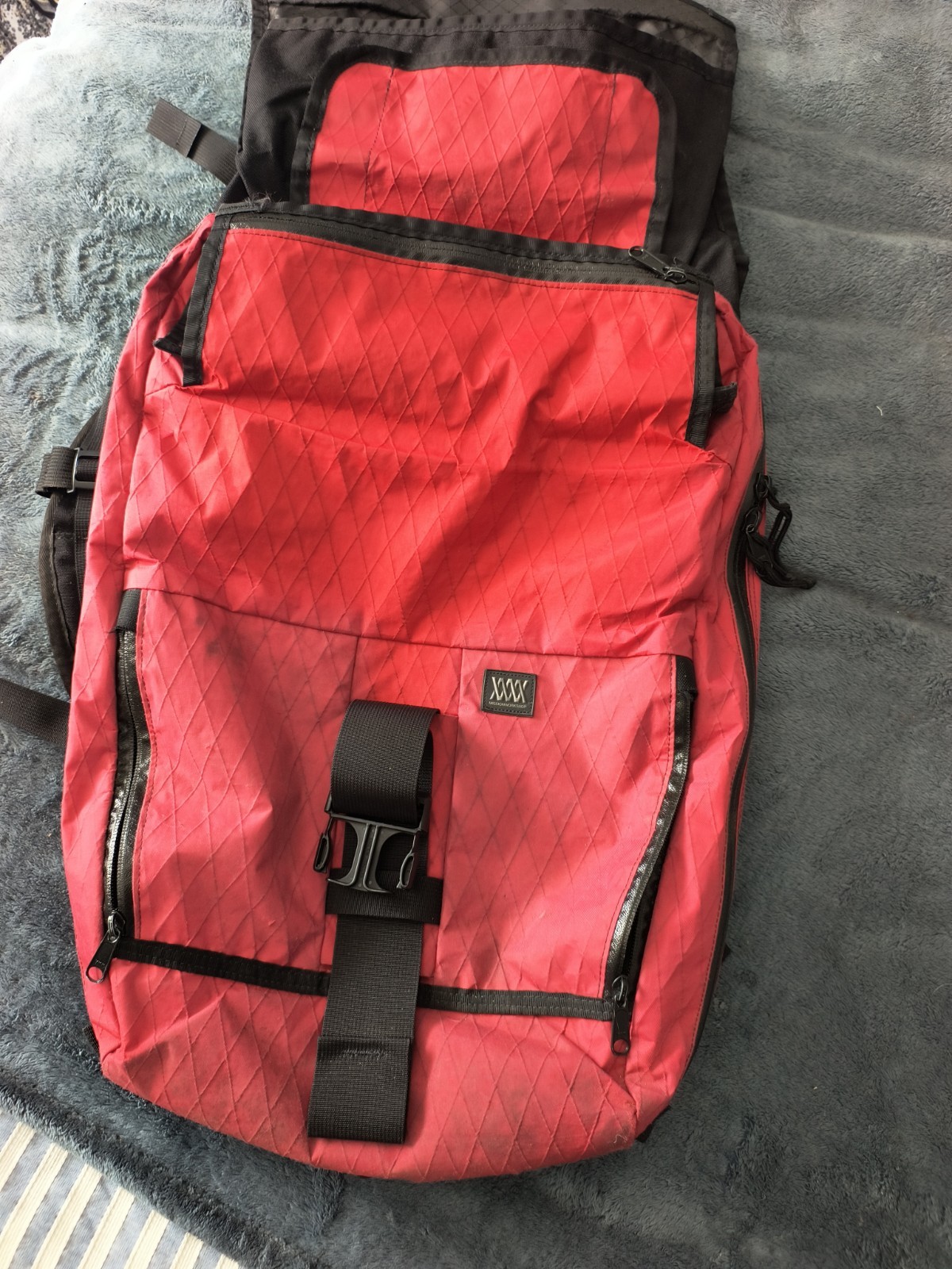 Mission Workshop Vandal- Red Cycling/travel Backpack. Expandable and rolltop.