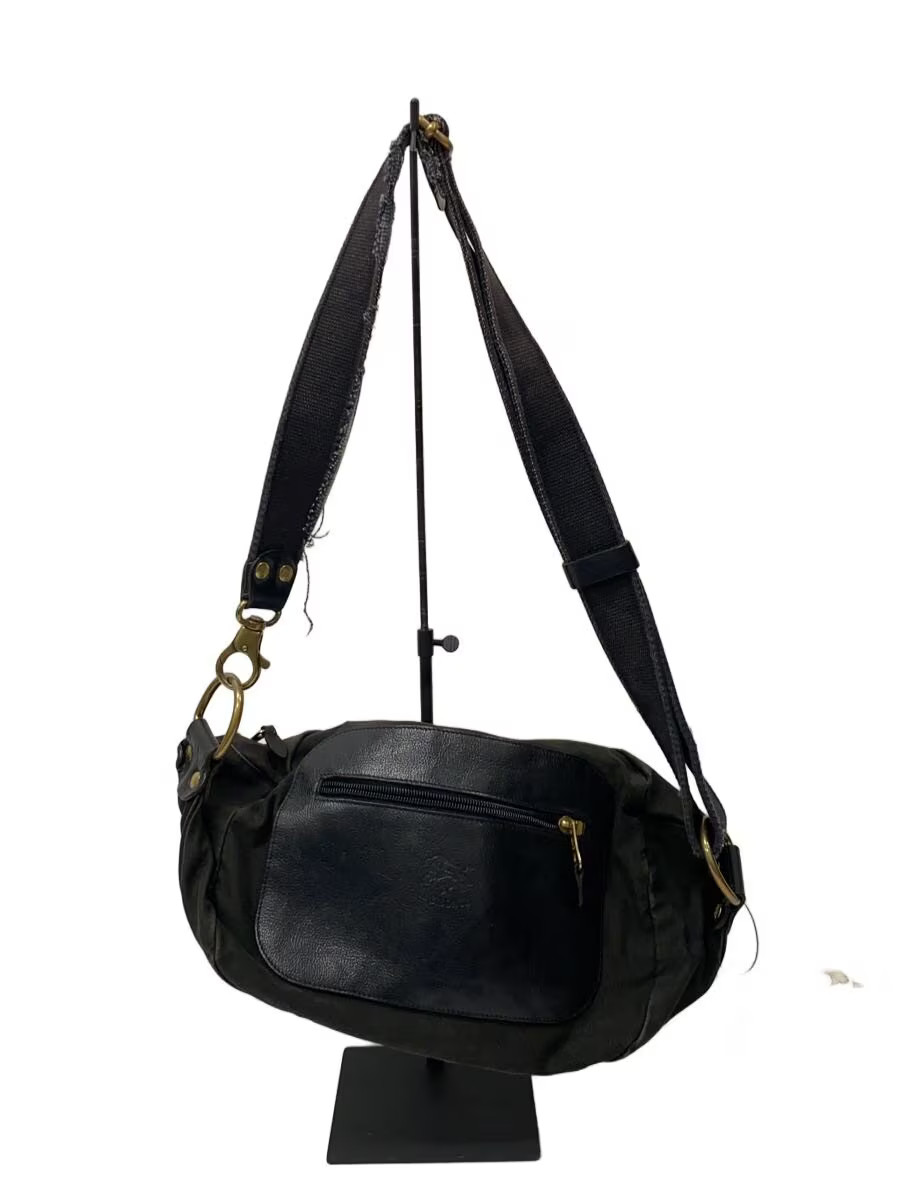 IL BISONTE Shoulder Bag, Canvas, Black, Plain, Shows signs of use.