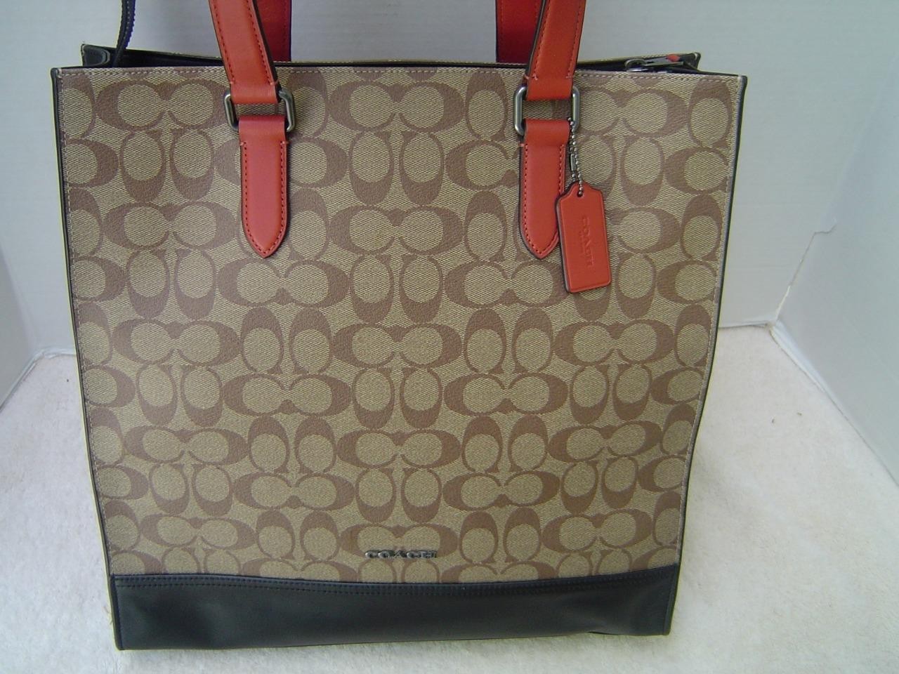 AUTHENTIC COACH MENS KHAKI SIGNATURE GRAHAM TOTE BAG #C8177 EUC