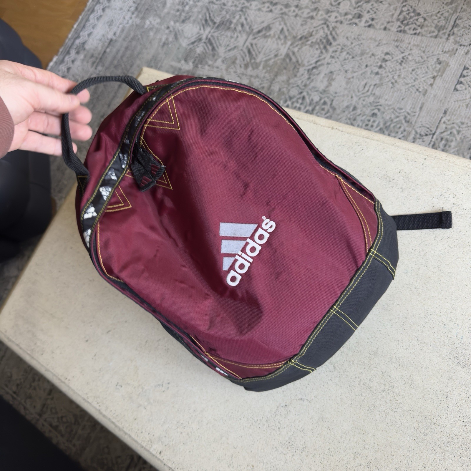 Vintage adidas 90s Backpack Burgundy Retro Sports Bag Tape 3 Stripe 18x13x7