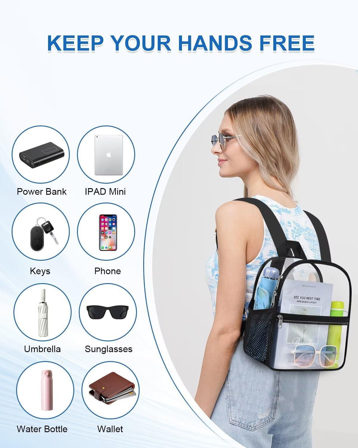 Clear Backpack for Stadium Events, 12X12X6 Small Clear Plastic Bag with Reinforc