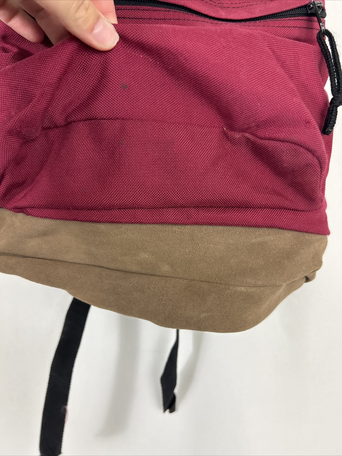 Vintage Jansport Backpack Maroon Red Brown Suede Bottom Embroidered “Selena”