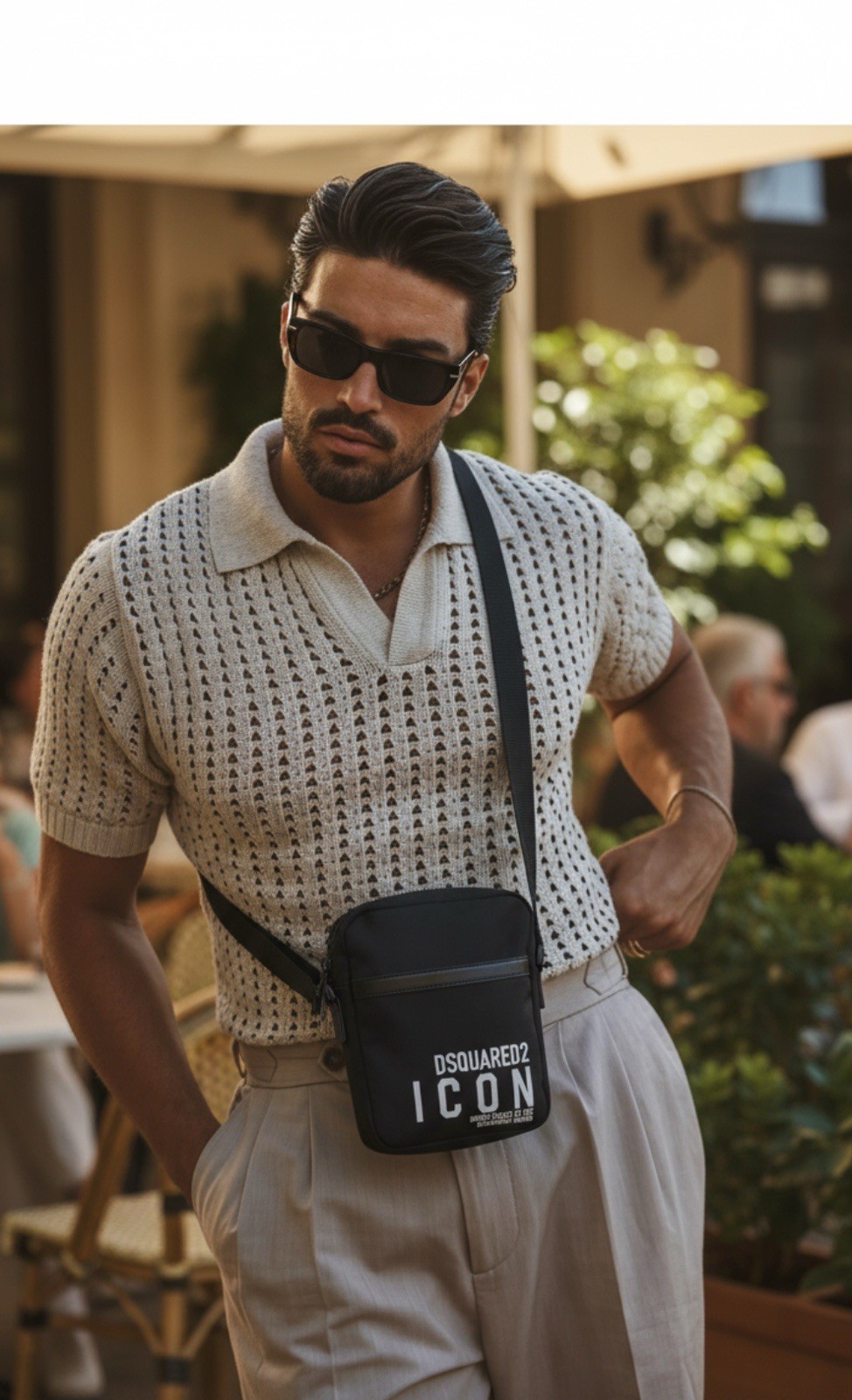 $602Dsquared2 Man Black polyamide – Cow Leather Be Icon Crossbody Shoulder Bag